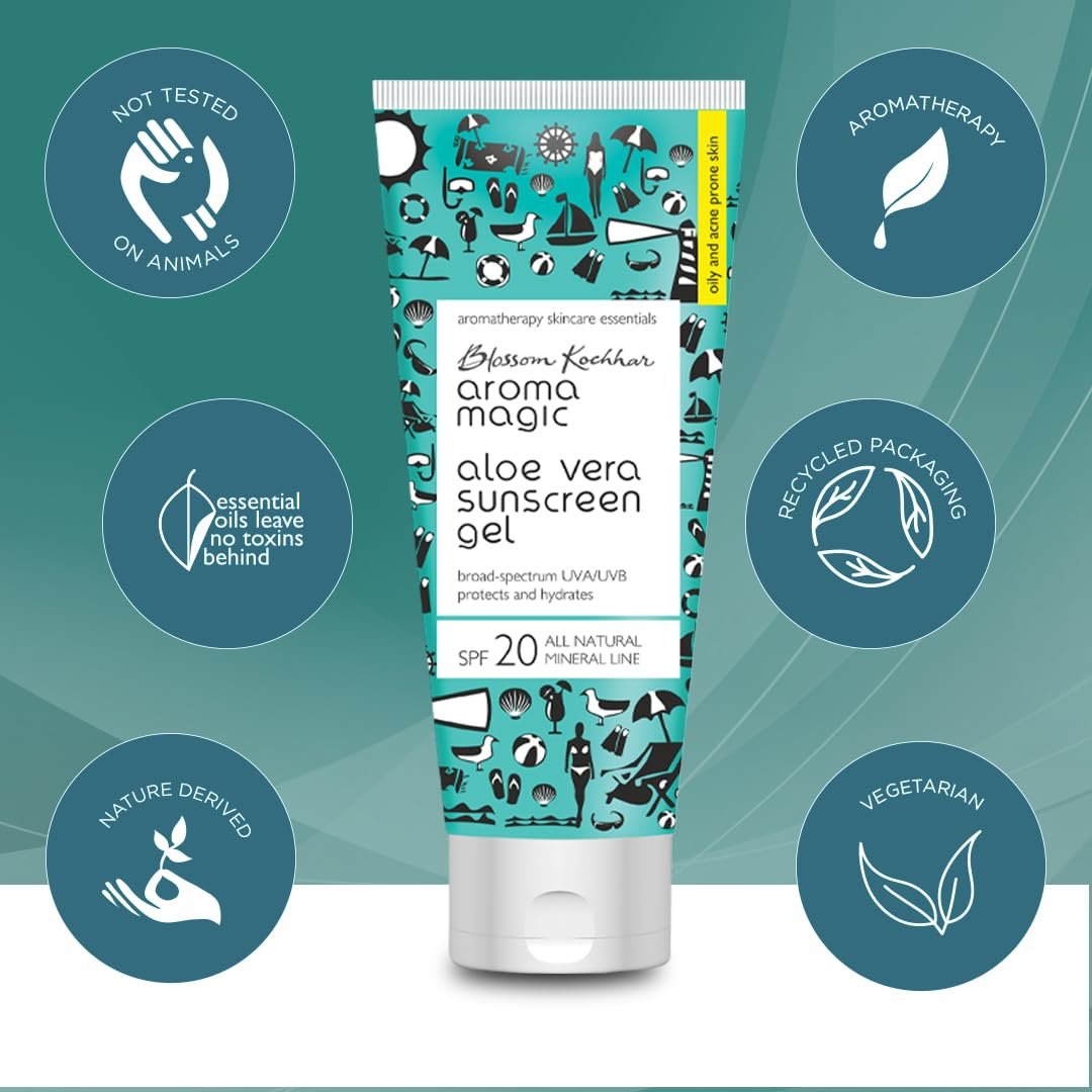 Aroma Magic Aloe Vera Sunscreen Gel 100ml | SPF 20 Protection for Oily Skin | Non-Nano Zinc Oxide, No Parabens or Alcohol | Acne Control & Hydration | For Oily & Acne Prone Skin thumbnail