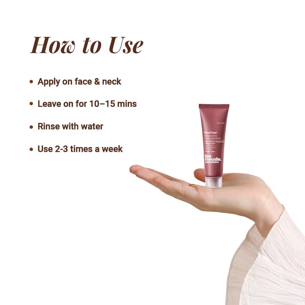 Be Neude FaceTime Instant Brightening Glow Face Mask 15ml – De-Tan Milk Face Pack with Yogurt Filtrate, Orange Oil & Kojic Acid for Glowing Skin, Blackhead Removal, Anti-Pigmentation | thumbnail