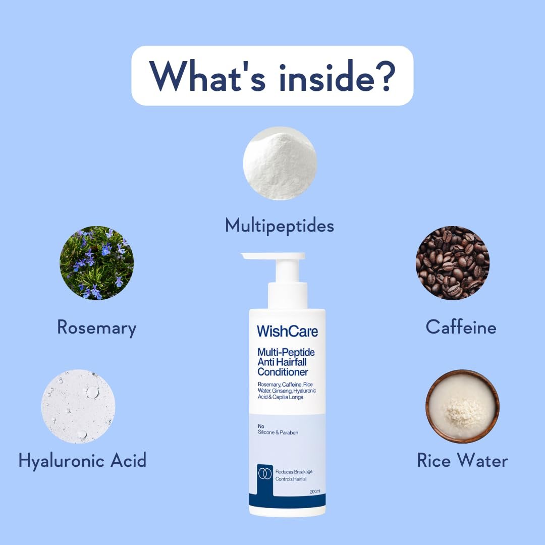WishCare Multi Peptide Anti Hairfall Conditioner | Controls Hair Fall & Promotes Hair Growth | Conditioner For Frizzy Hair, Dry Hair | With Rice Water, Rosemary & Hyaluronic Acid | 200ml thumbnail