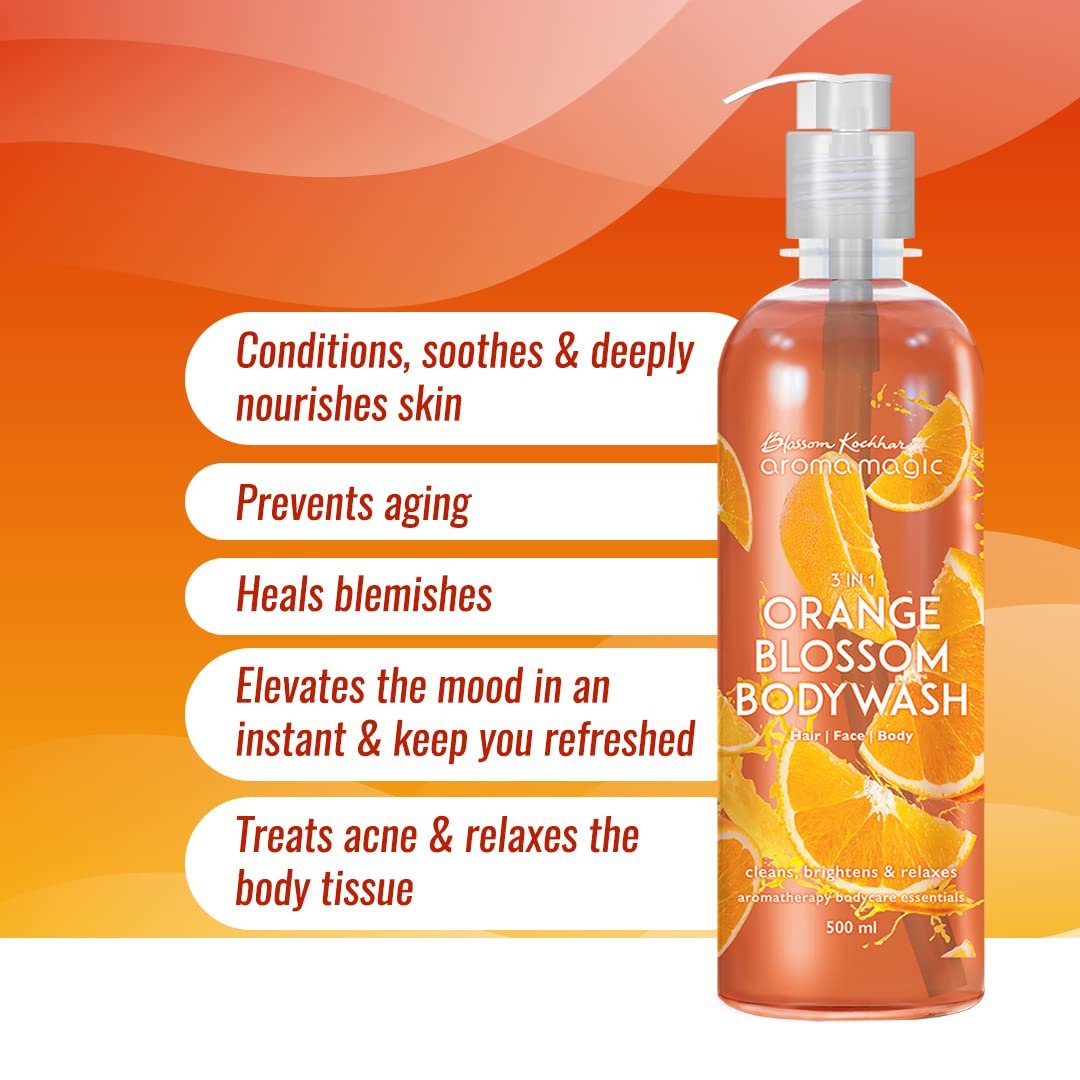 Aroma Magic 3 in 1 Orange Blossom body wash | Nourishes & soothes skin, heals blemishes, treats acne with Apple cider vinegar, orange blossom extract, vitamin E | 500ml thumbnail