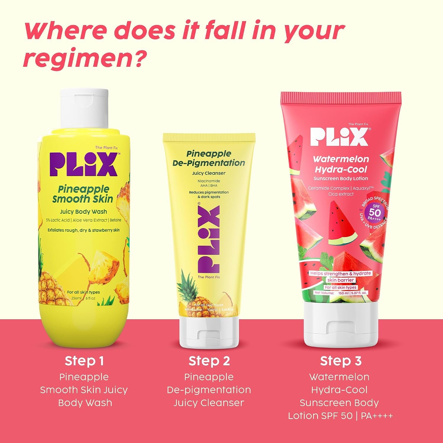 PLIX - THE PLANT FIX Watermelon Hydra-Cool Sunscreen Body Lotion With SPF 50 | PA++++ | Ceramides, Cica, Aquaxyl & Frescolat® ML | Lightweight 2-in-1 Body Lotion + Sunscreen (Pack of 1, 150m thumbnail