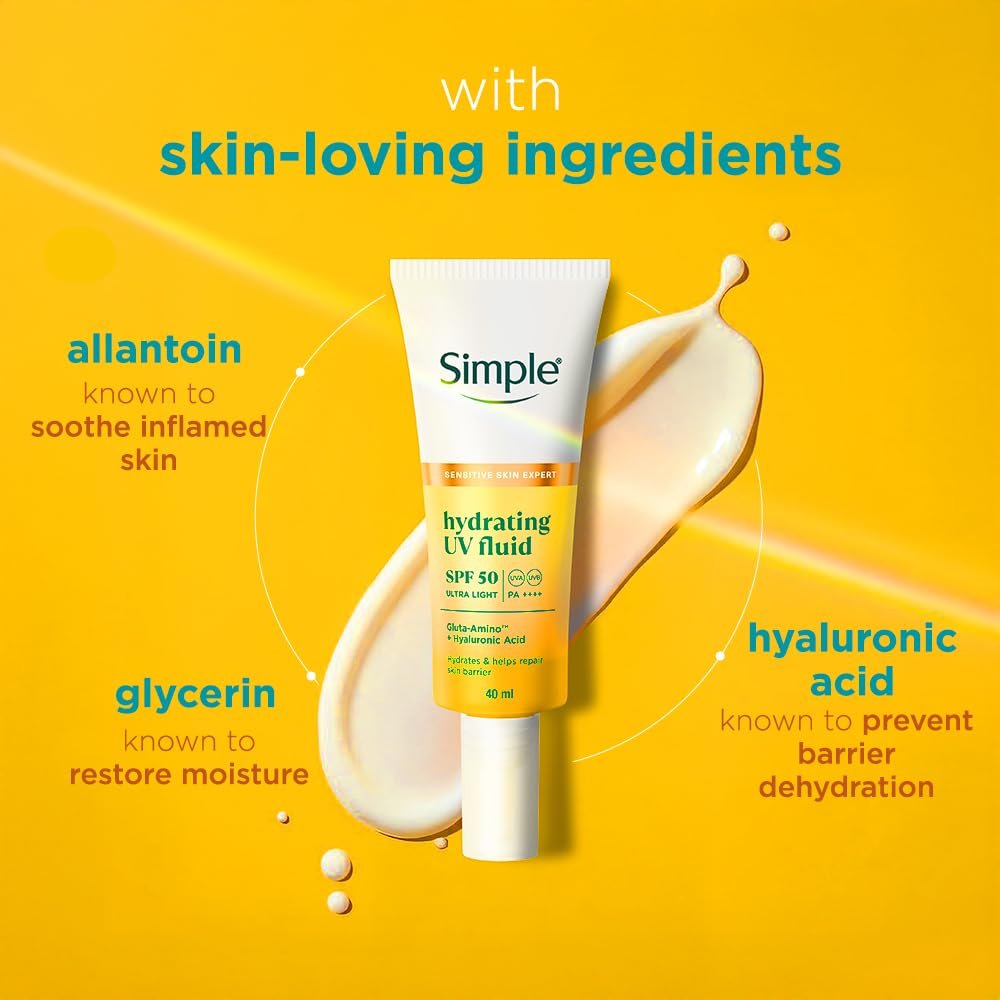 Simple Hydrating UV Fluid |SPF 50 PA++++ | With Hyaluronic Acid & GlutaAmino Technology| Sunscreen for Dry Skin & Sensitive Skin | 40ml thumbnail