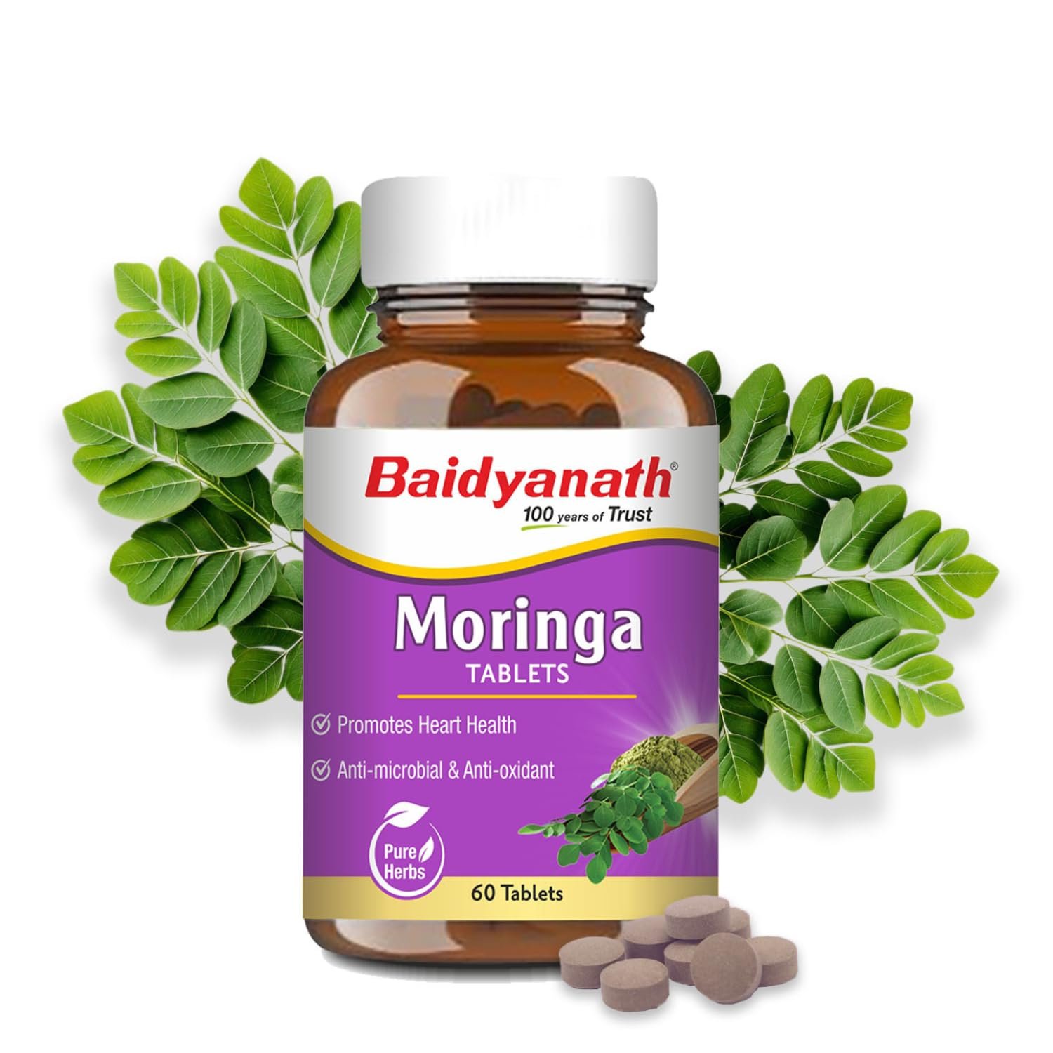 Baidyanath Ayurved Moringa Tablets 60 Tabs | Drumstick Leaf Tablets| Helpful in Overall Health and Wellness and Gut Balance
