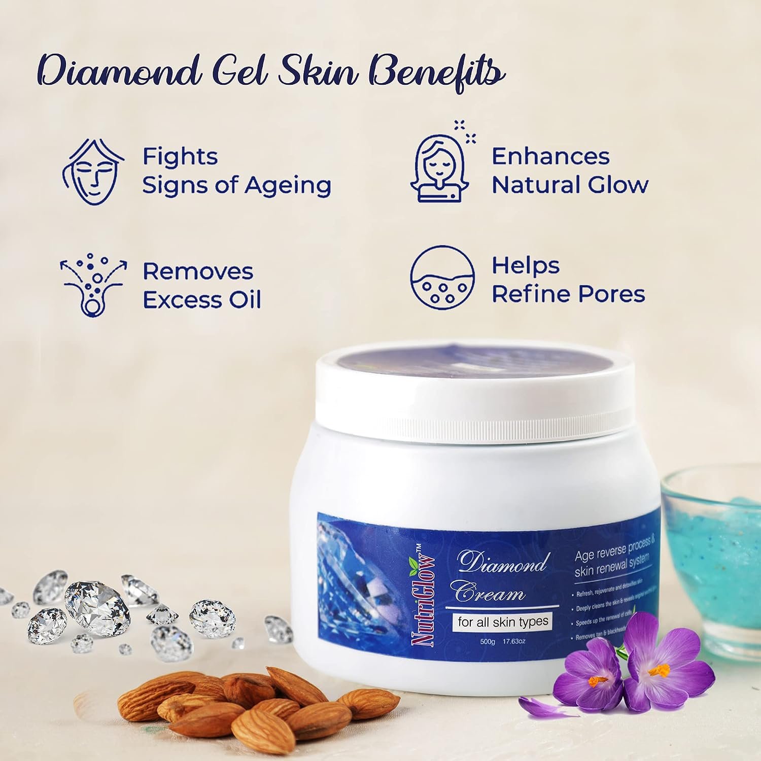 NutriGlow Diamond Massage Cream With Vitamin E  500g thumbnail