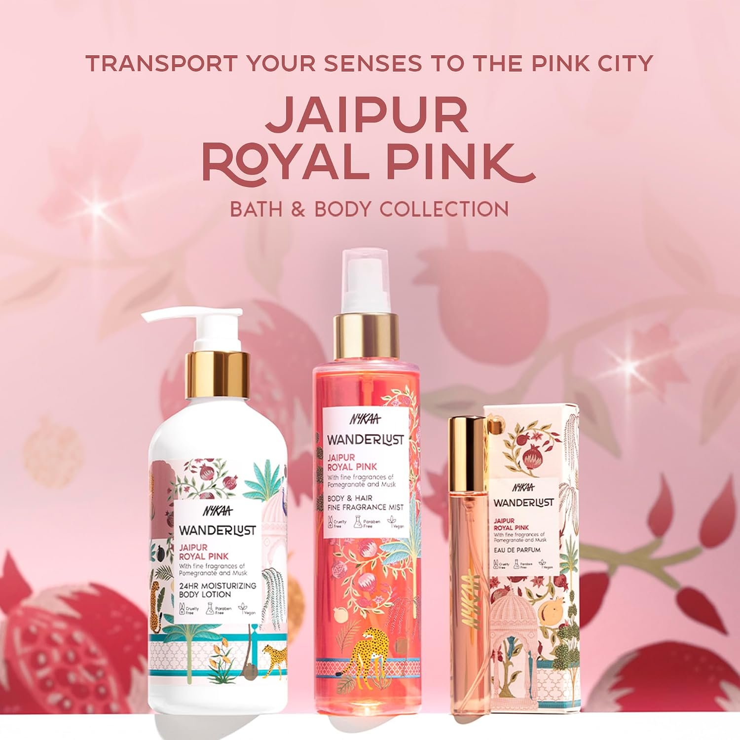 Nykaa Wanderlust Jaipur Royal Pink Fruity Perfume Body & Hair Mist, Notes of Pomegranate & Musk, 8 Hrs Long-Lasting Everyday Fragrance, 200 ml thumbnail