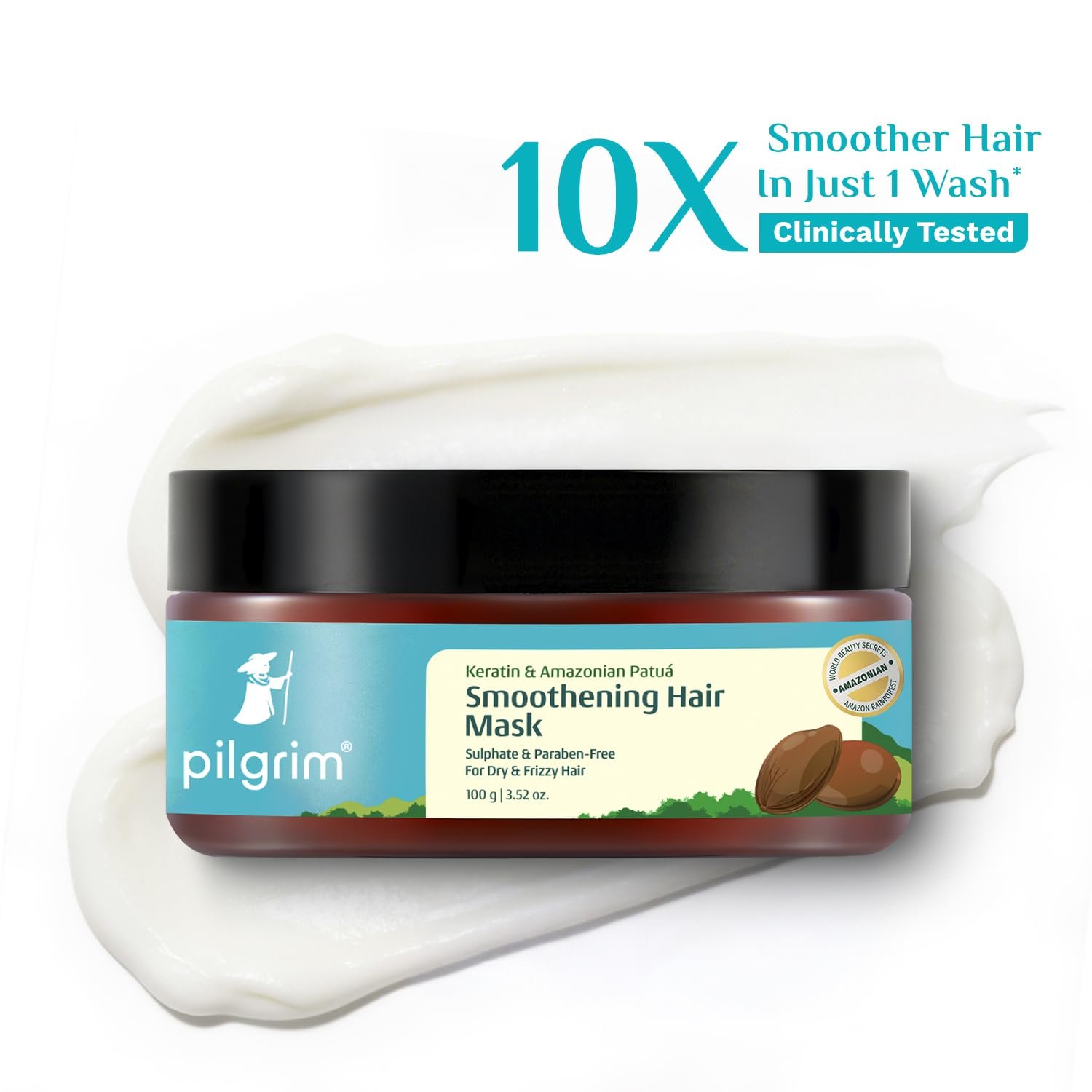 Pilgrim Patua & Keratin Smoothening Hair Mask for Dry & Frizzy Hair - 100ml Upto 72H Frizz Control, Intense Nourishment, Smooth Frizz Free Hair, Softens Damaged Hair, Silky & Shiny Hair thumbnail