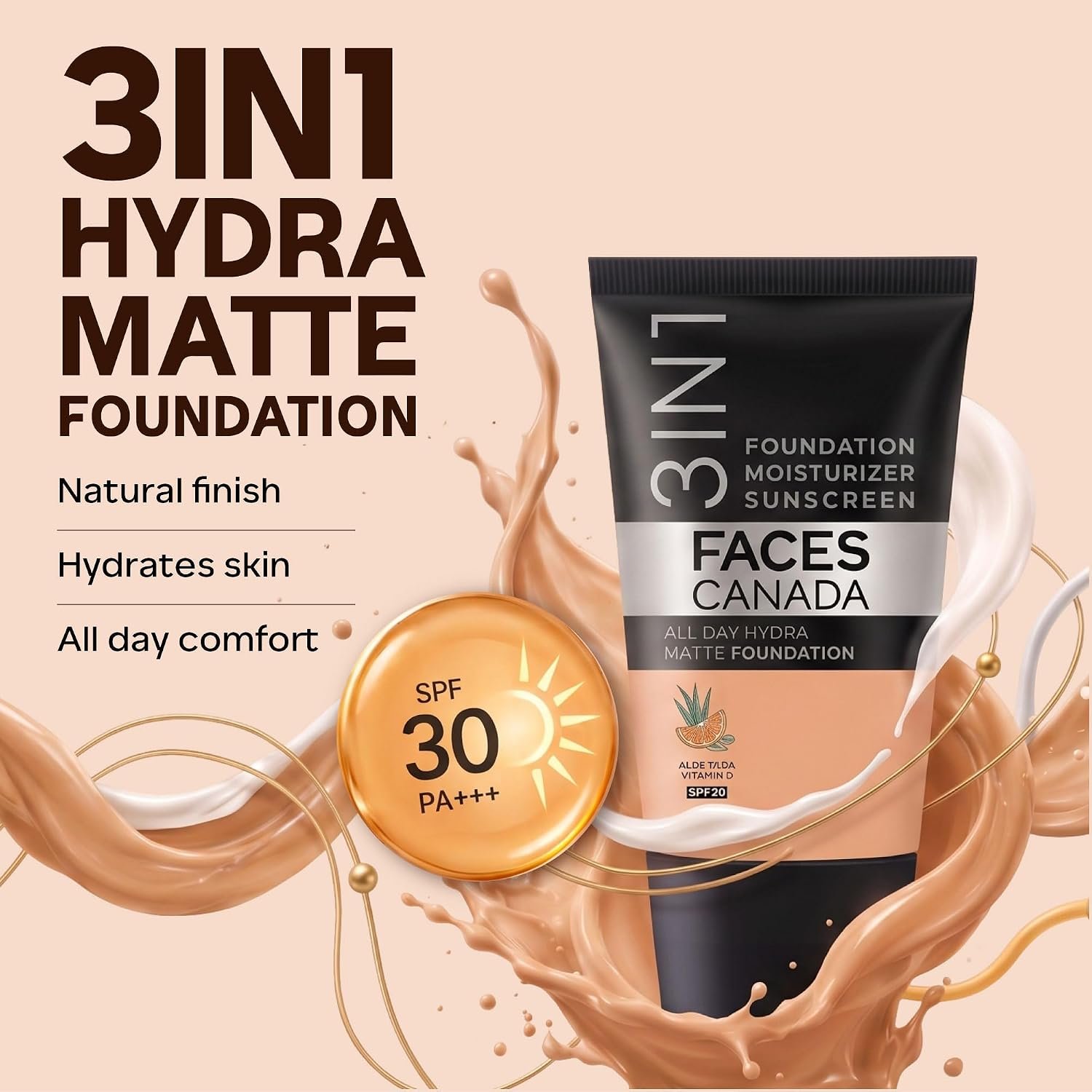 FACES CANADA All Day Hydra Matte Foundation - Mini | 3in1 Foundation + Moisturizer + SPF 30 | thumbnail