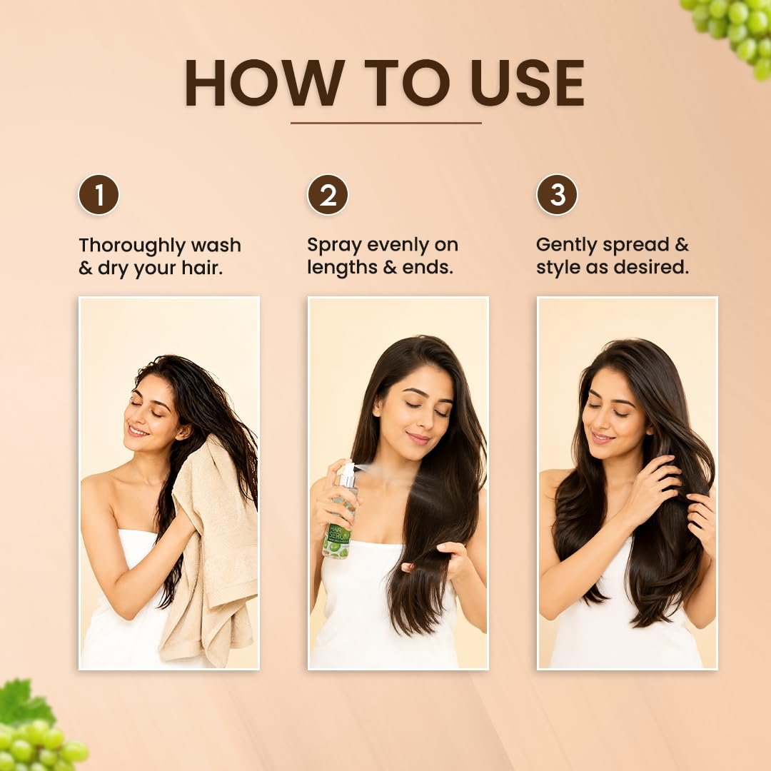 Jovees Herbal Hair Serum for Dry & Damaged Hair | 72H Frizz Control & Heat Protection | 2X Smoother, Shinier Hair with Grape Seed & Almond Oil | Lightweight & Non-Sticky Formula | 60ml thumbnail