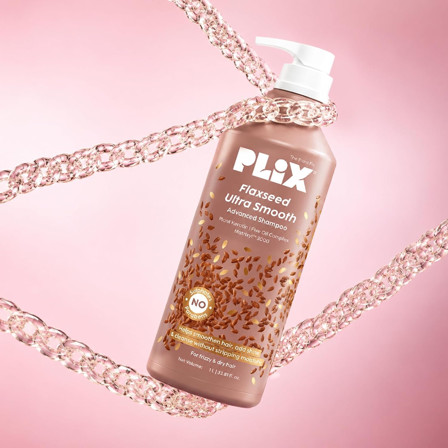 PLIX - THE PLANT FIX Flaxseed Ultrasmooth Advanced Shampoo | Plant Keratin PF & Flaxseed Oil | For Smooth & Shiny Hair | Paraben & Sulphate Free | For Men & Women | 1000ml thumbnail