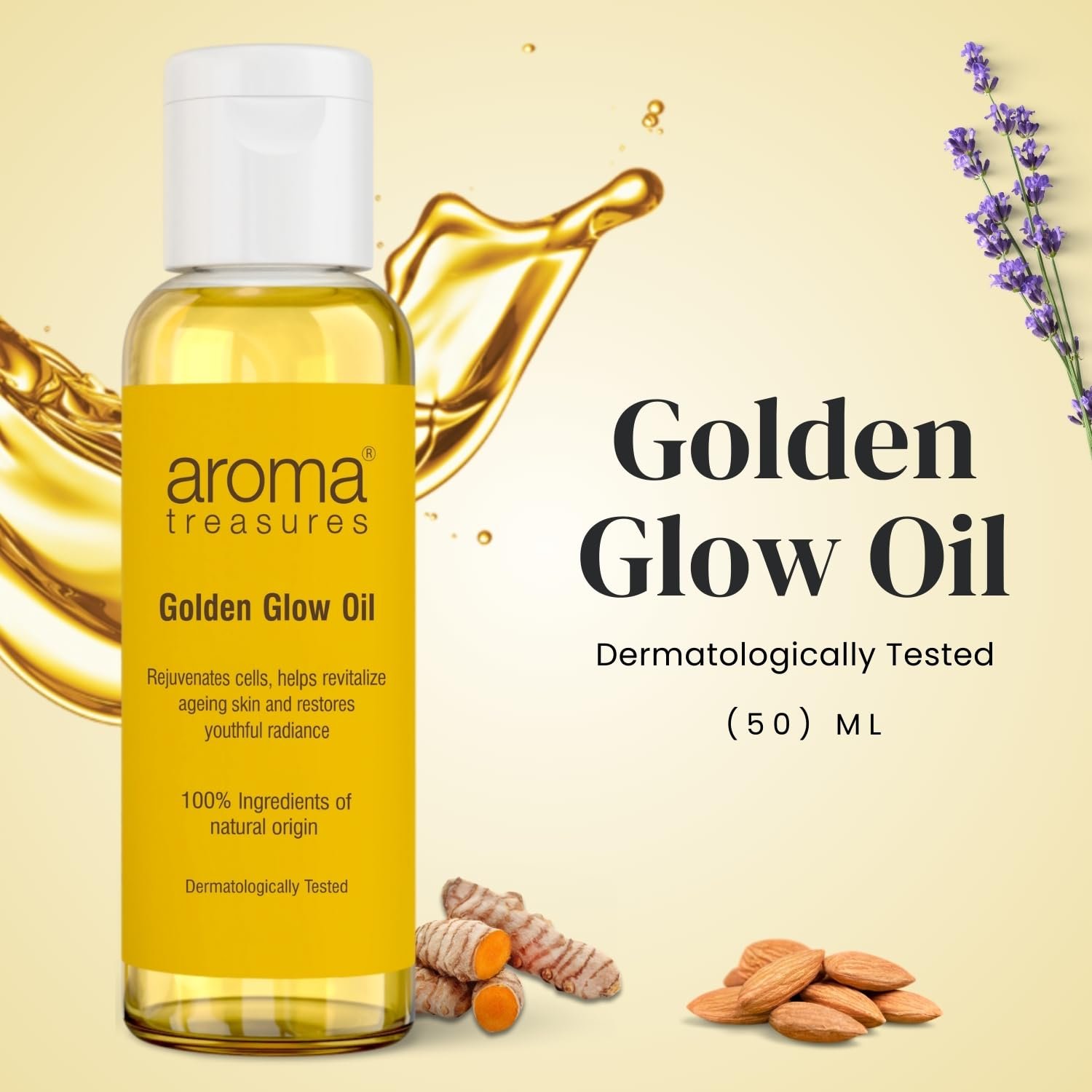 Aroma Treasures Golden Glow Facial Oil (50ml) – Turmeric & Calendula Anti-Pigmentation Blend for Youthful Radiance, 100% Natural | Deep Moisture, Dark Spot Reduction, Firmness & Glow Boost thumbnail