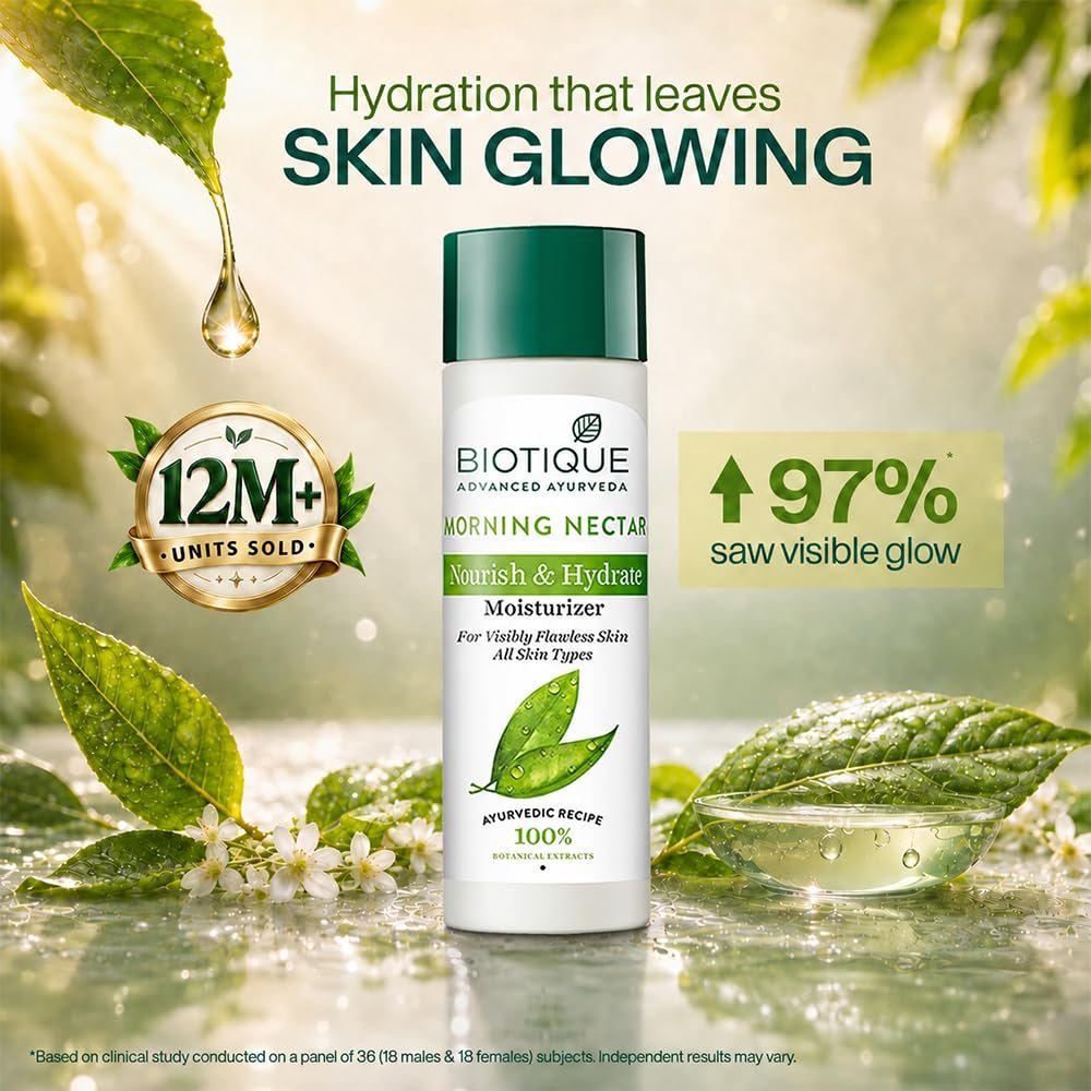 Biotique Morning Nectar Flawless Skin Moisturizer Lotion L Prevents Dark Spots, Blackheads And Blemishes L Visibly Flawless Skin L Nourishes And Hydrates Skin L All Skin Types L 190Ml thumbnail
