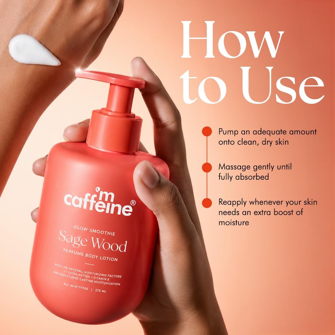 mCaffeine 3% NMF Serum Moisturizing Perfume Body Lotion | Sage Wood | 72Hr Long Lasting Moisturization for Dry Skin| Citrus-Musky Fragrance - 275ml thumbnail