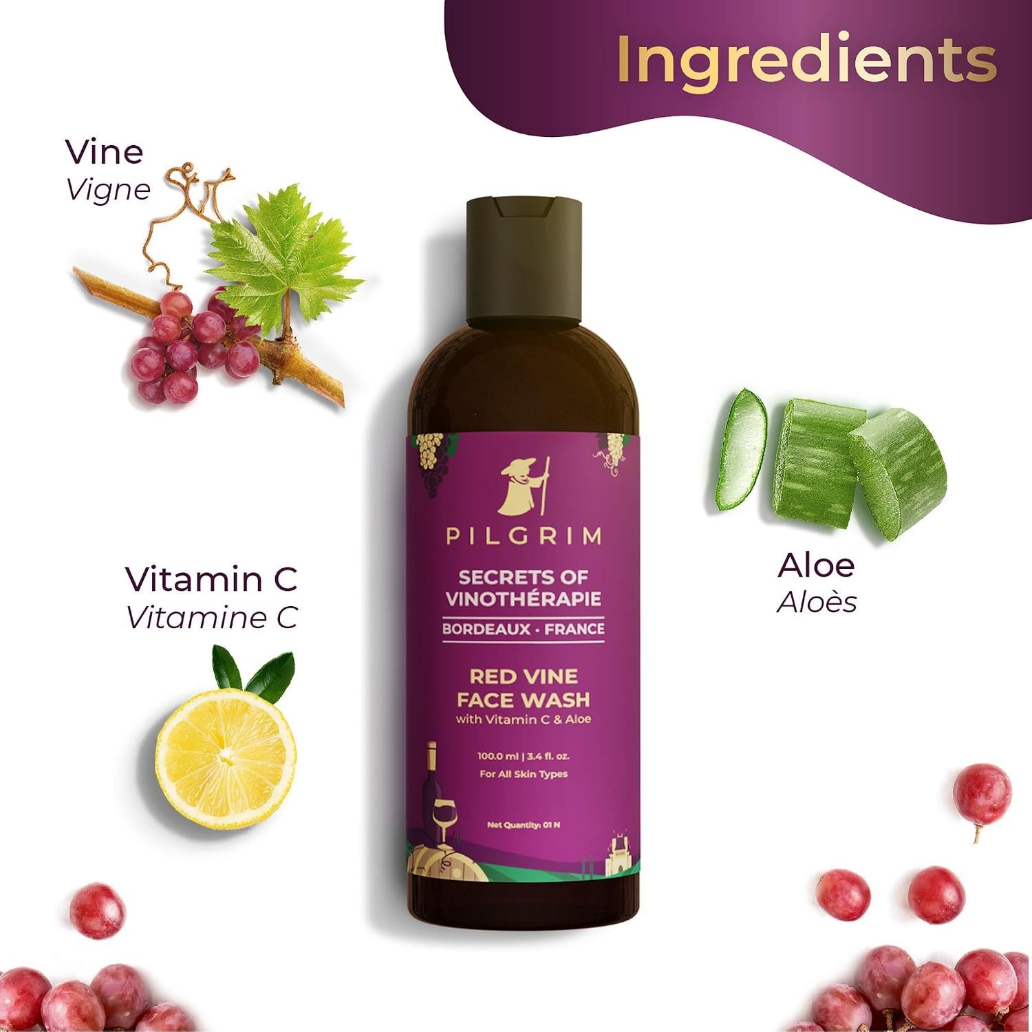 Pilgrim Jeju Face Wash Cleanser 100ml + Red Vine Face Wash Cleanser 100ml for Deep Pore Cleansing, Oil Control, Pollution Defence, Anti Ageing, Dark Spots Removal, Dry, Oily Skin thumbnail