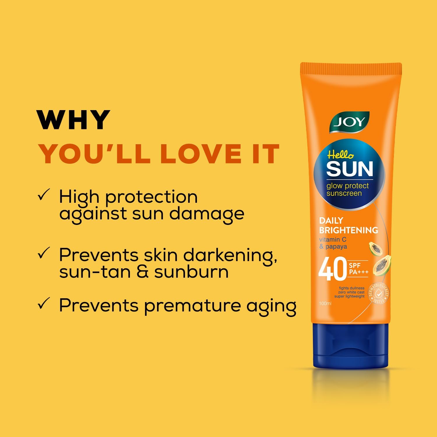 Joy Anti Tan SPF 40 Face & Body Sunscreen with 97% Sun Protection & Prevents Skin Darkening (100ml) | INVIVO Tested | Lightweight, Water Resistant & Leaves Zero White Cast | thumbnail