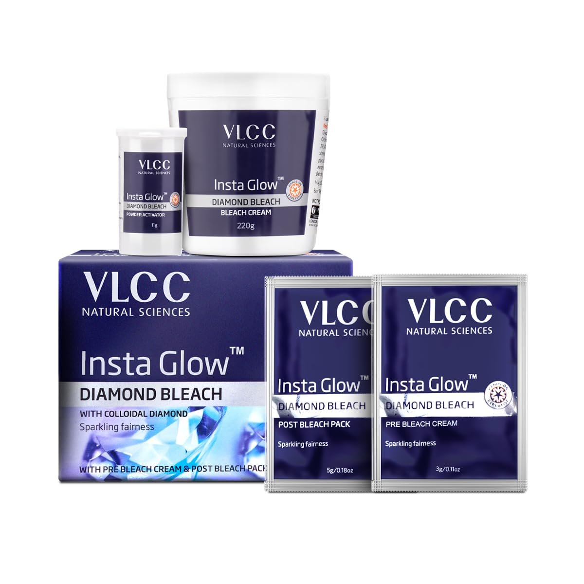VLCC Insta Glow Diamond Bleach - 402g | With Diamond Powder For Sparkling Fairness | Skin Brightening Bleach | Minimizes Dark Spots, Reduces Facial Hair Visibility. thumbnail