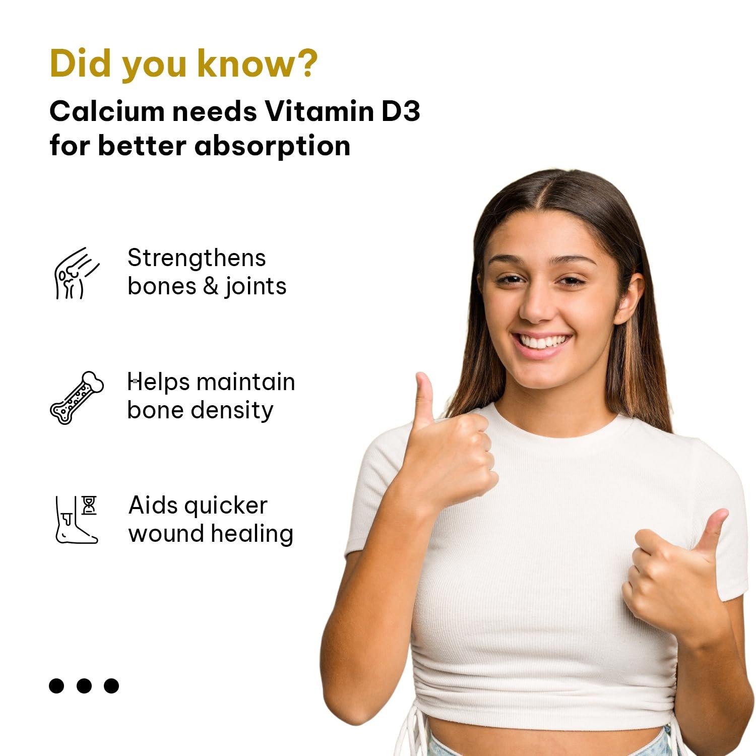 hk vitals Calcium + Vitamin D3 Supplement, 60 Tablets With Magnesium & Zinc | Supports Strong Bones & Joint Health thumbnail