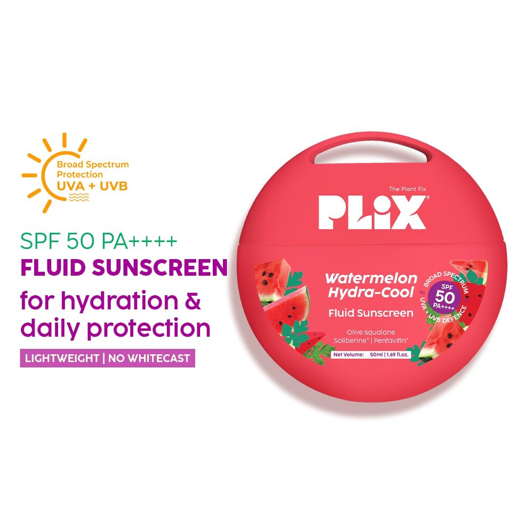 PLIX THE PLANT FIX Watermelon Hydra-Cool Fluid Sunscreen | In Vivo Tested SPF 50 PA++++ | Broad Spectrum Protection | Lightweight Hydration | No White Cast thumbnail