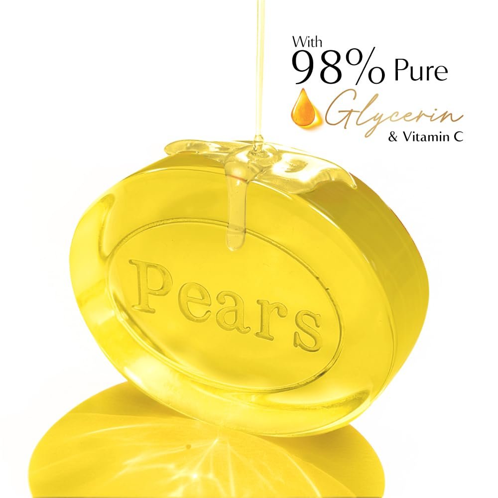 Pears Original Glycerin Soap Bar - Bright Glow | With 98% Pure Glycerin & Vitamin C | With Plant Based Cleanser for Skin & Body | Paraben-free | 125gms x 4 thumbnail