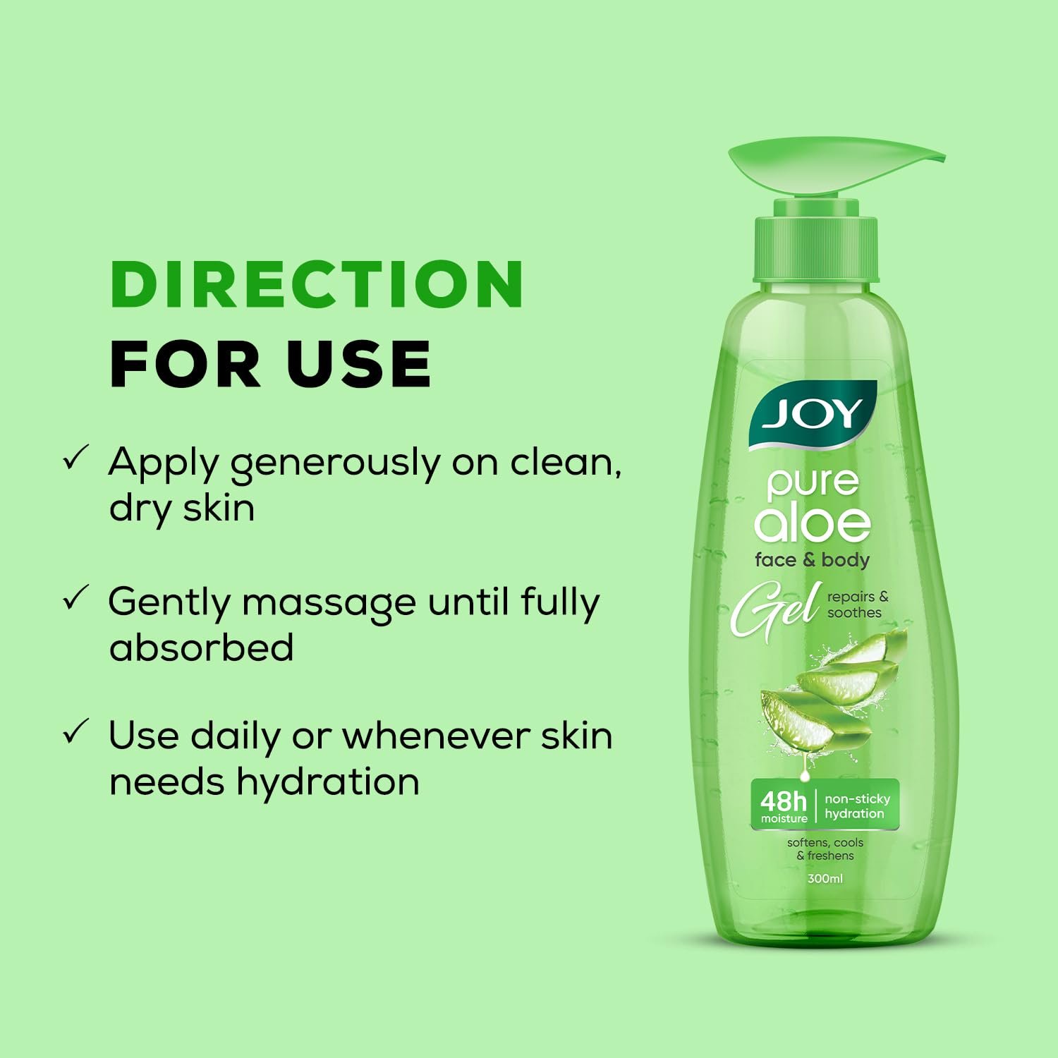 Joy Pure Aloe Vera Gel for Face & Body (300ml) with Natural Moisturisers & Pro Vitamin B5 | 99% Pure Aloe Gel for Hydrating Dry & Damaged Skin | Non Sticky & Quick Absorbing thumbnail