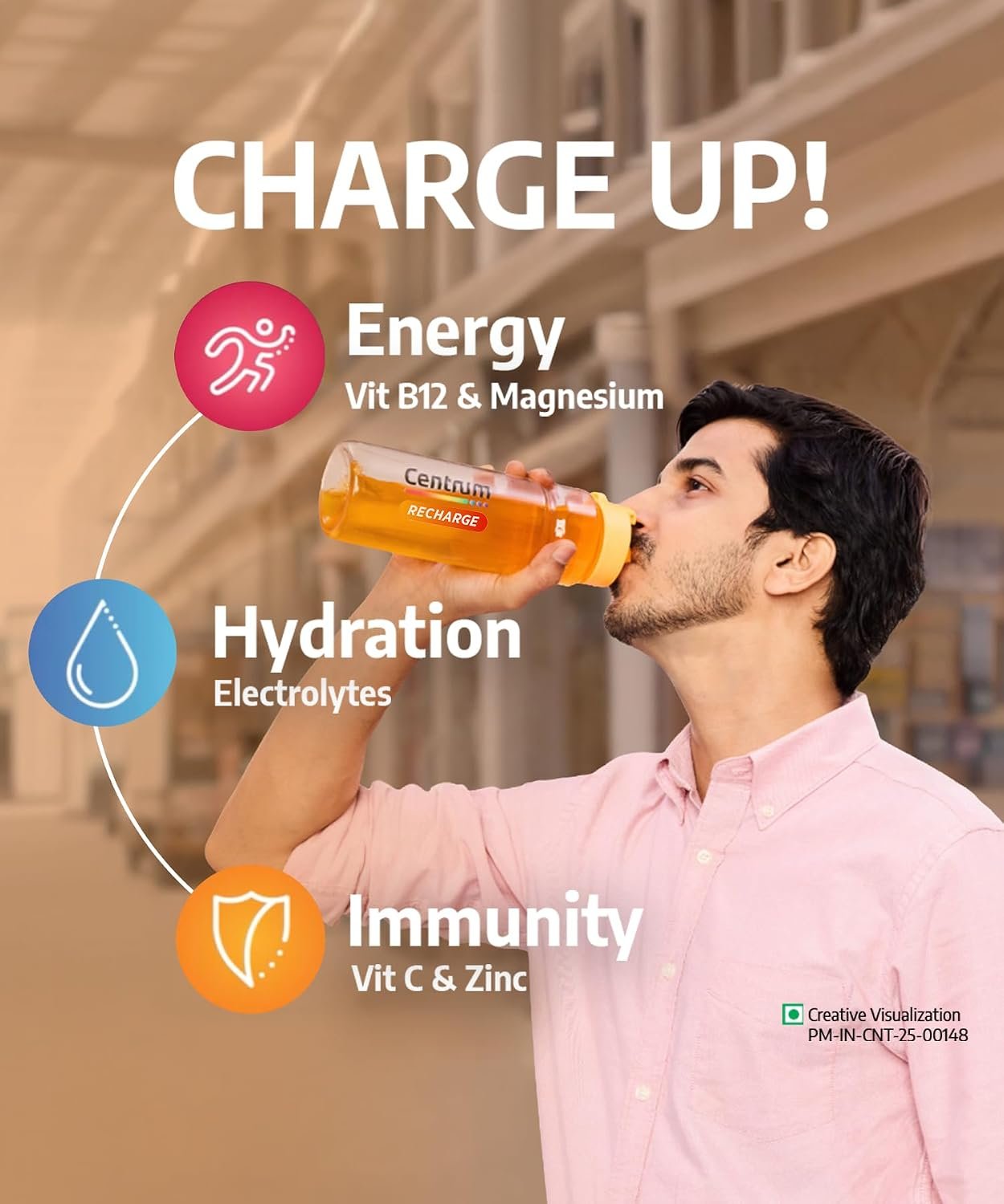 Centrum Recharge Energy Drink Mix with Vitamins & Minerals | For Energy, Hydration & Immunity | Vit. C, Vit. B12, Electrolytes, Magnesium, Biotin, Zinc & More | Orange Flavour - Pack of 30 S thumbnail