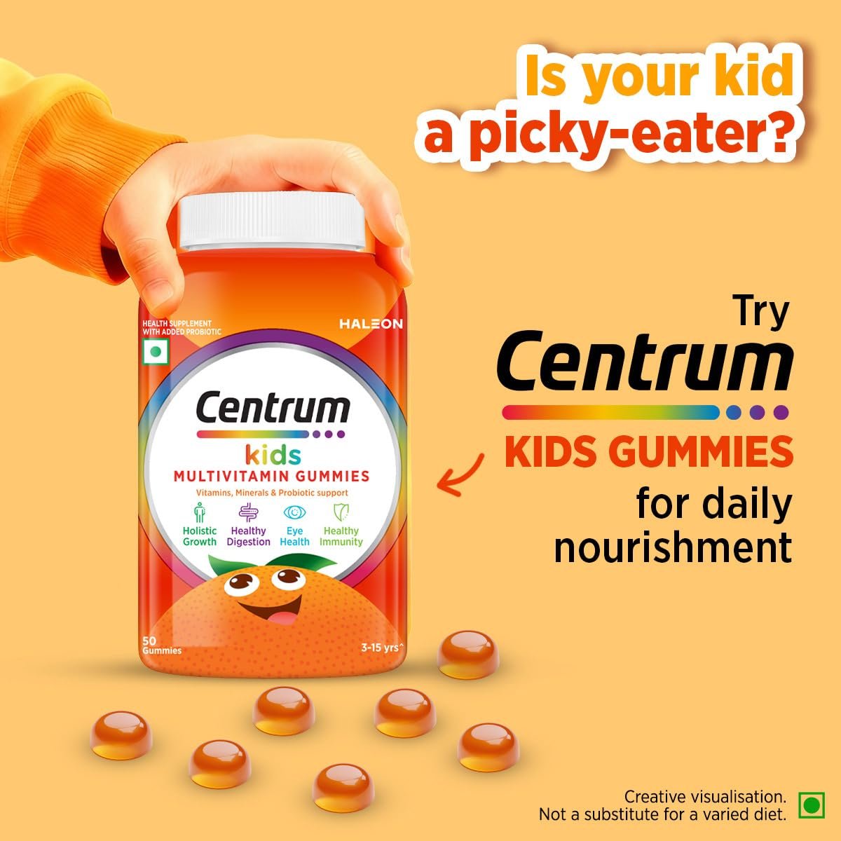 Centrum Kids- Multivitamin Gummies for Kids | Non-Habit Forming | With Zinc, Vitamin B, C, D for Overall Growth, Healthy Digestion, Eye Health, Immunity | Tasty Orange Flavour | Veg - 50 gum thumbnail