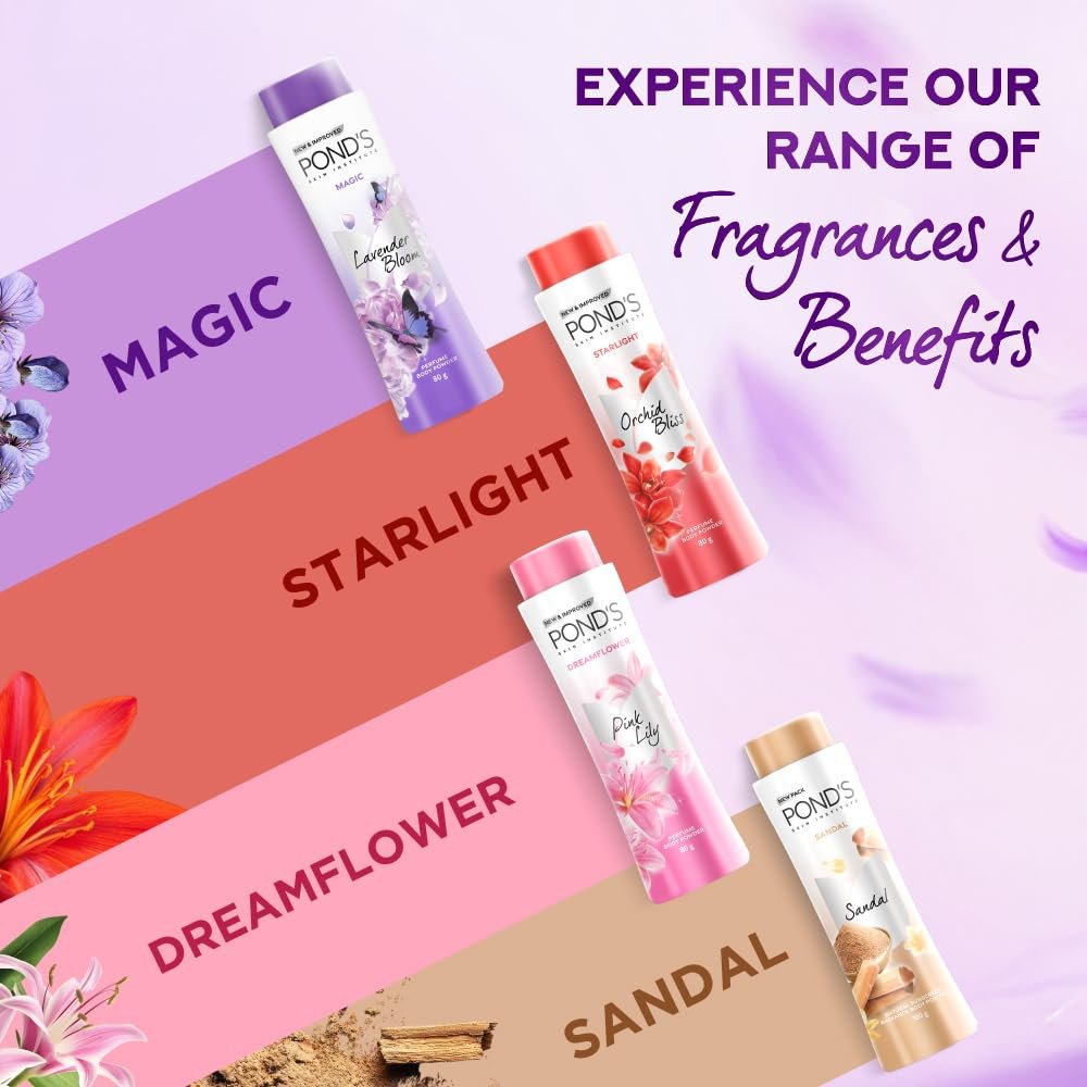 POND'S Magic Floral Perfumed Powder With Glow-boosting Vitamin B3 For Women| Crafted With Superfine Minerals For Smooth Texture| Refreshing Long-Lasting Fragrance of Lavendars| 300g thumbnail