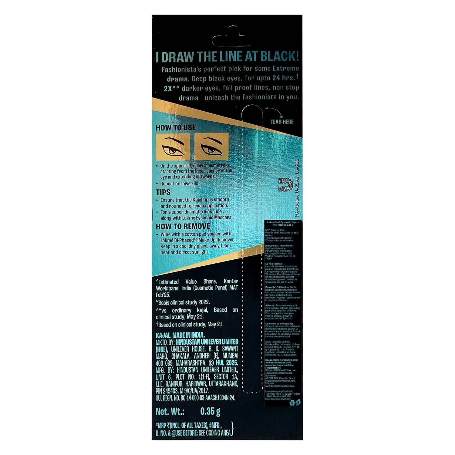 Lakme Eyeconic Kajal, Black Matte Finish, Water Proof, Smudge Proof, Lasts Upto 22 Hrs, 0.35 G thumbnail