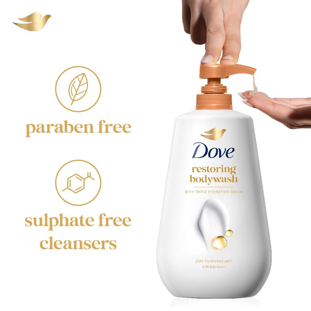 Dove Restoring Body Wash with Triple Hydration Serum for Soft, Hydrated Skin | Dove Body Wash with Jojoba Oil | Sulphate-Free Cleansers | 825 ML thumbnail