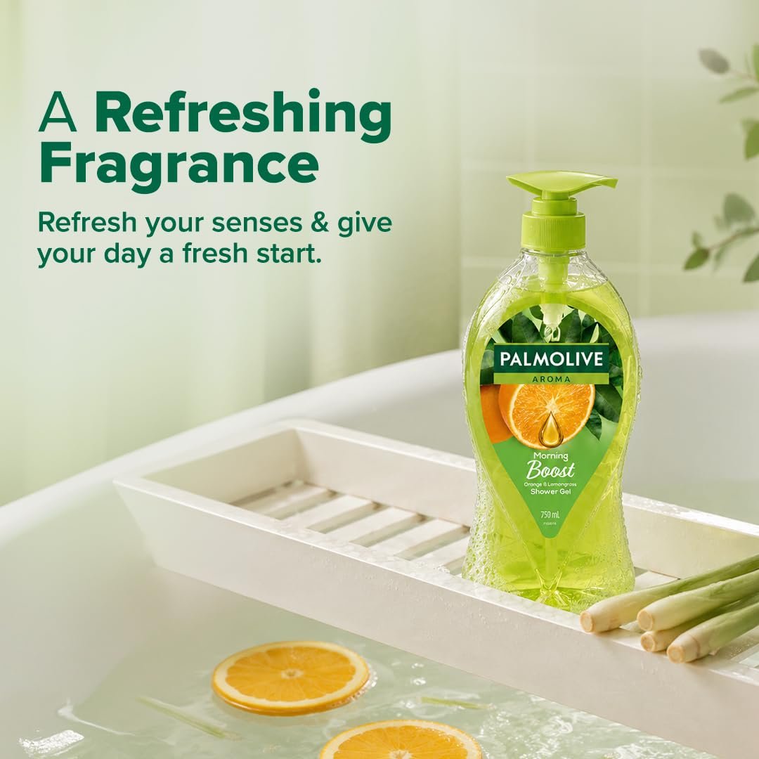 Palmolive Aroma Morning Tonic Body Wash, Gel Based Shower Gel with 100% Natural Citrus Essential Oil & Lemongrass Extracts - pH Balanced, No Parabens, No Silicones, 750ml Pump thumbnail