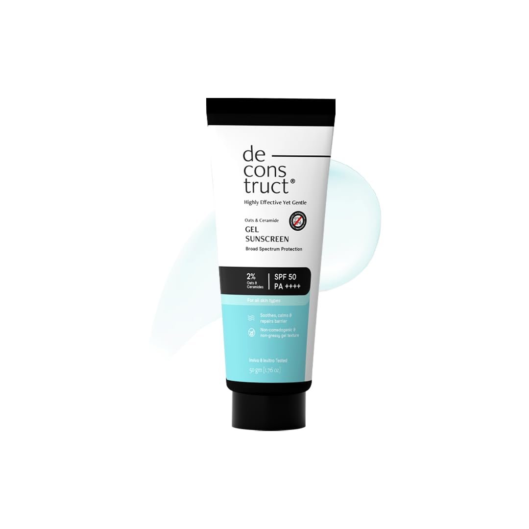 Deconstruct Oats & Ceramide Gel Sunscreen SPF 50 PA++++ |In Vivo| Barrier Repair for Sensitive & Oily skin | Soothes, Calms Skin | New Gen UV Filters |Lightweight & Non-greasy | 50g