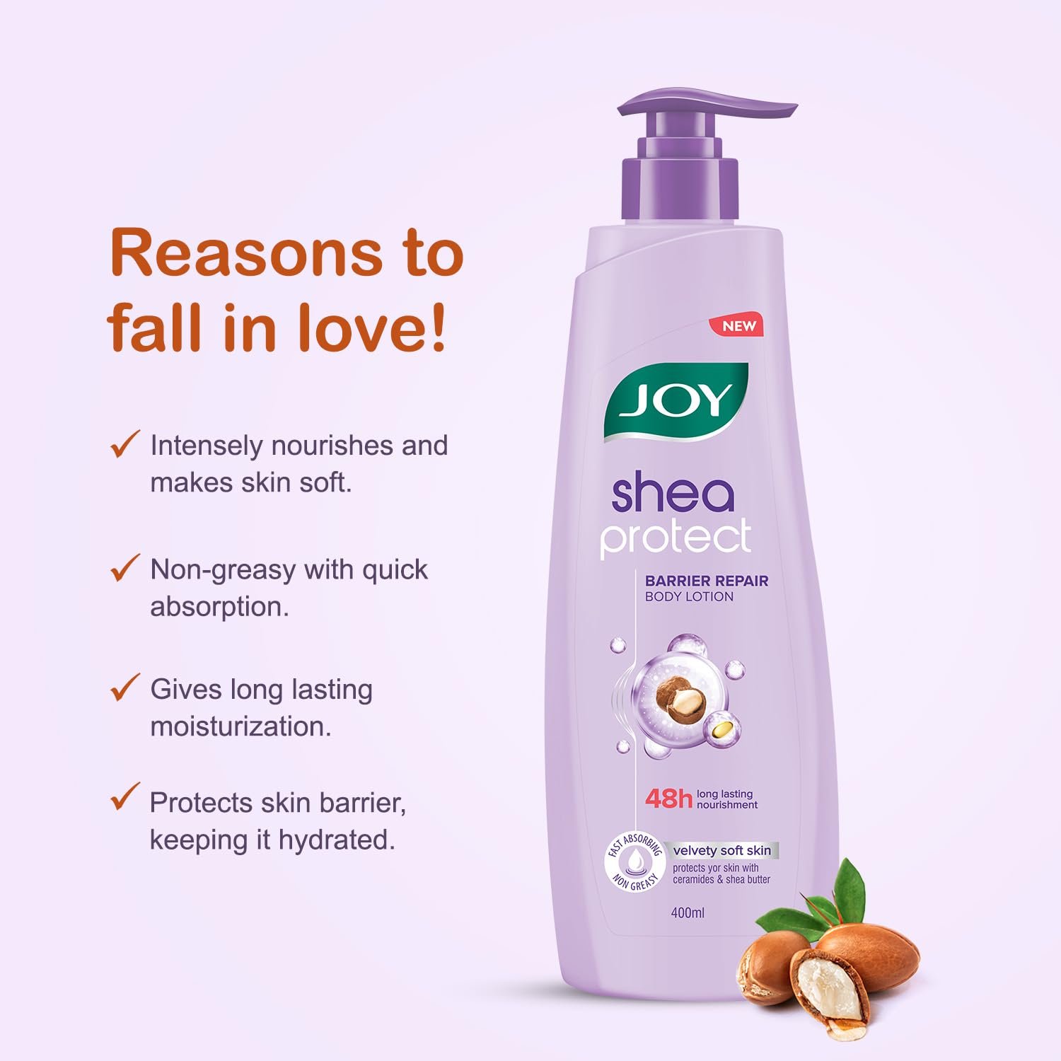 Joy Shea Protect Winter Body Lotion 400ml | For Skin Barrier Repair | 48 Hour Nourishment WIth Ceramide & Shea Butter | Fast Absorbing & Non Greasy Lotion | Velvety Soft Skin | thumbnail