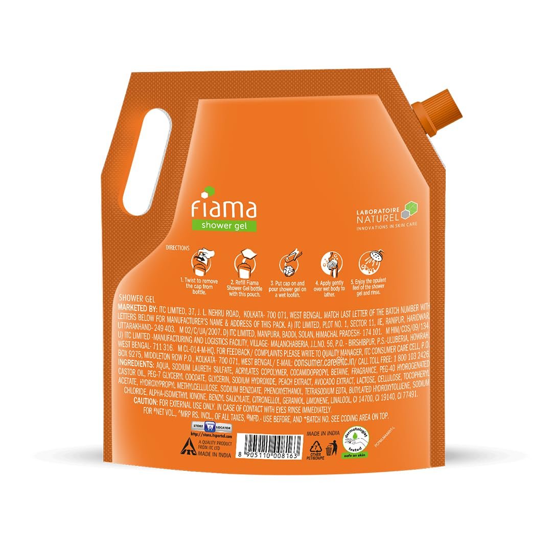 Fiama Body Wash Shower Gel Peach & Avocado, 1.4L Bodywash Refill Value Pouch for Women & Men with Skin Conditioners for Soft & Moisturised Skin, Suitable for All Skin Types thumbnail