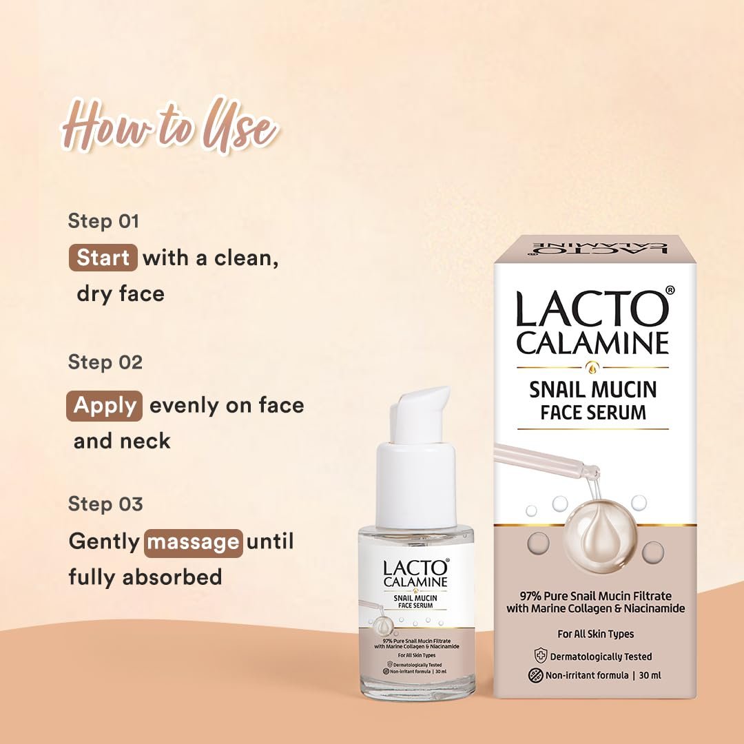 Lacto Calamine 97% Pure Snail Mucin Face Serum with Marine Collagen & Niacinamide | Deep Hydration, Plump & Glowing Skin | Korean Skincare Serum | 30ml thumbnail