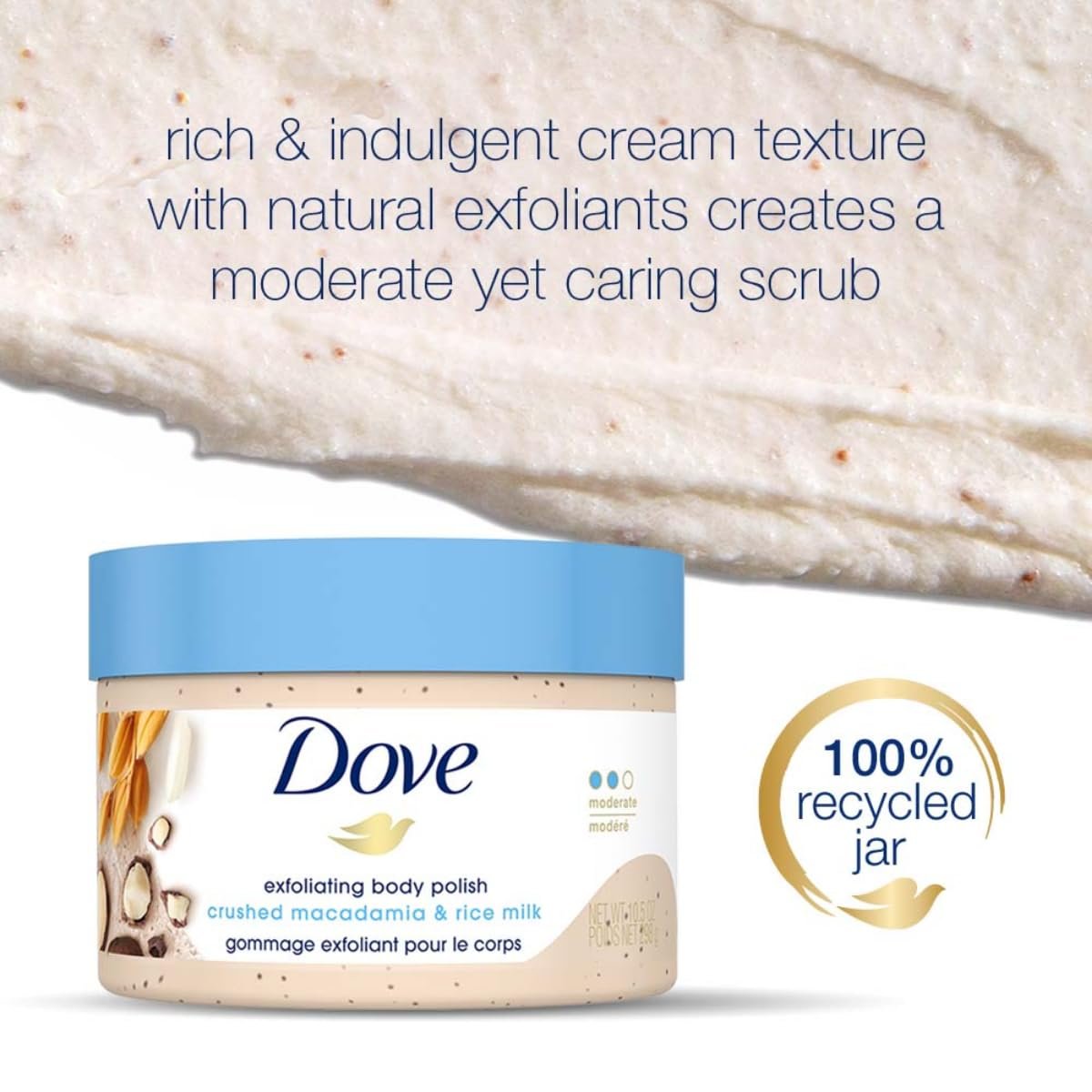 Dove Exfoliating Body Polish| Body Scrub |Deeply Nourishing Crushed Macadamia and Rice Milk |Moisturises & Brightens Skin | Sulphate Free|298gm thumbnail