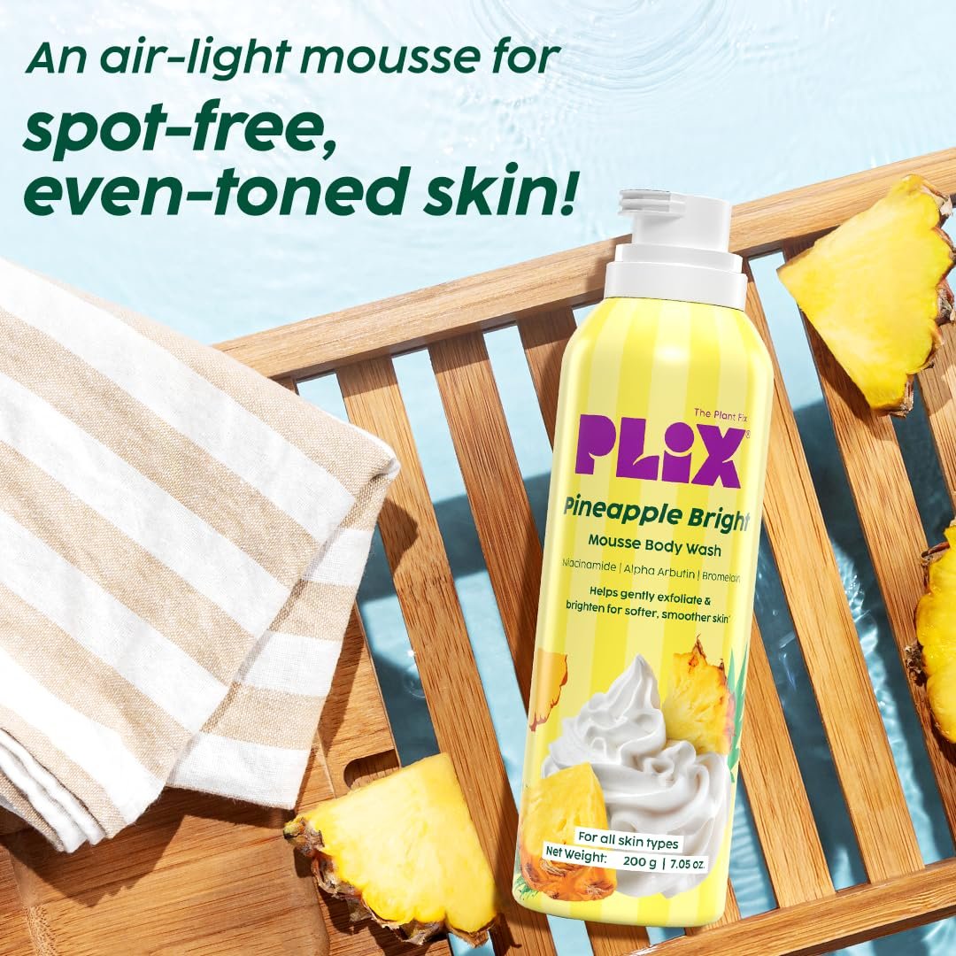 PLIX THE PLANT FIX Pineapple Bright Mousse Body Wash | Foamy mousse wash for Even-Toned Skin | Gentle Exfoliation | Niacinamide (Vitamin B3) | Alpha Arbutin | For Men & Women thumbnail