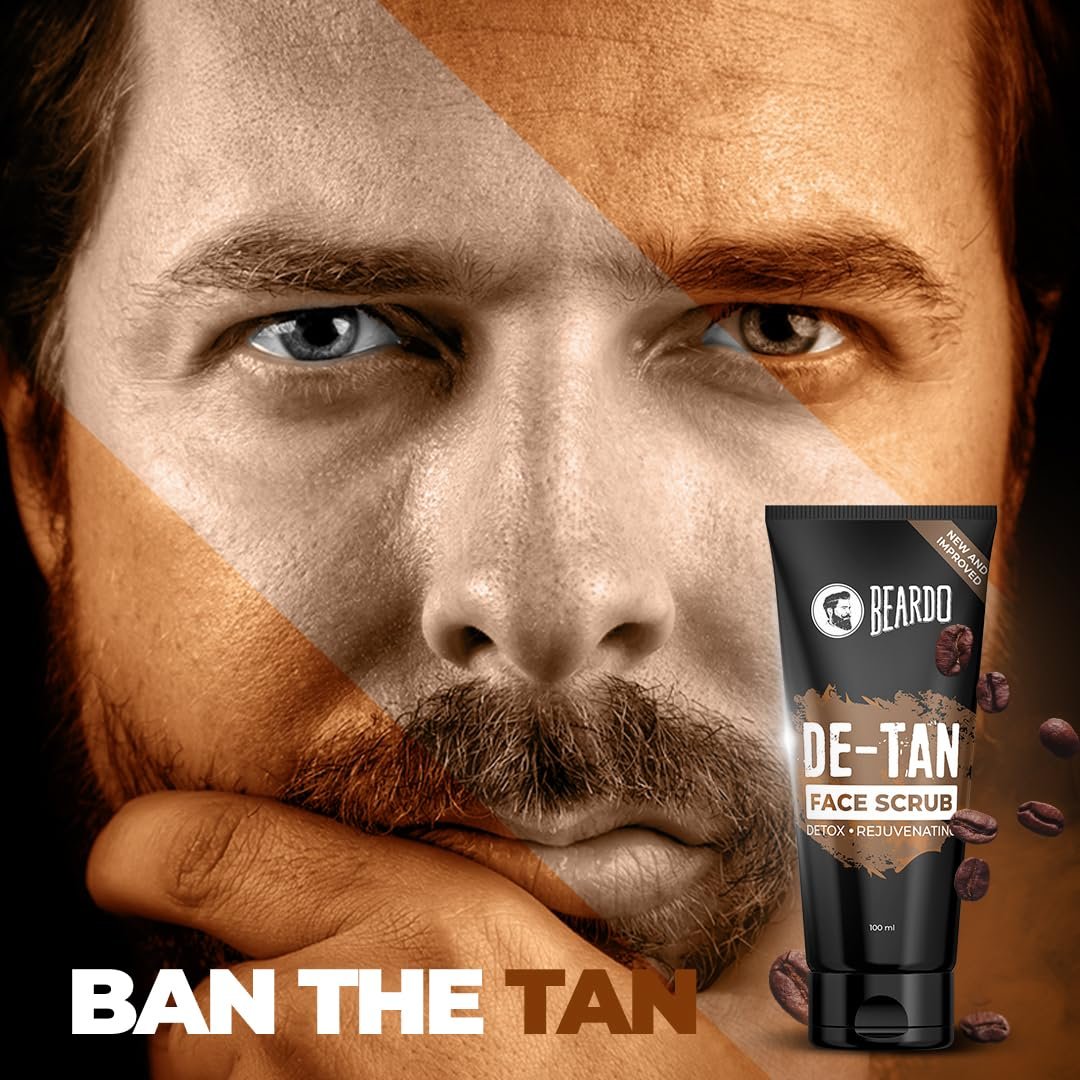 BEARDO De-Tan Face scrub for Men, 100g | Blackhead & Tan Removal | Dual Bead Exfoliation | Coffee Detox | Oil Control thumbnail