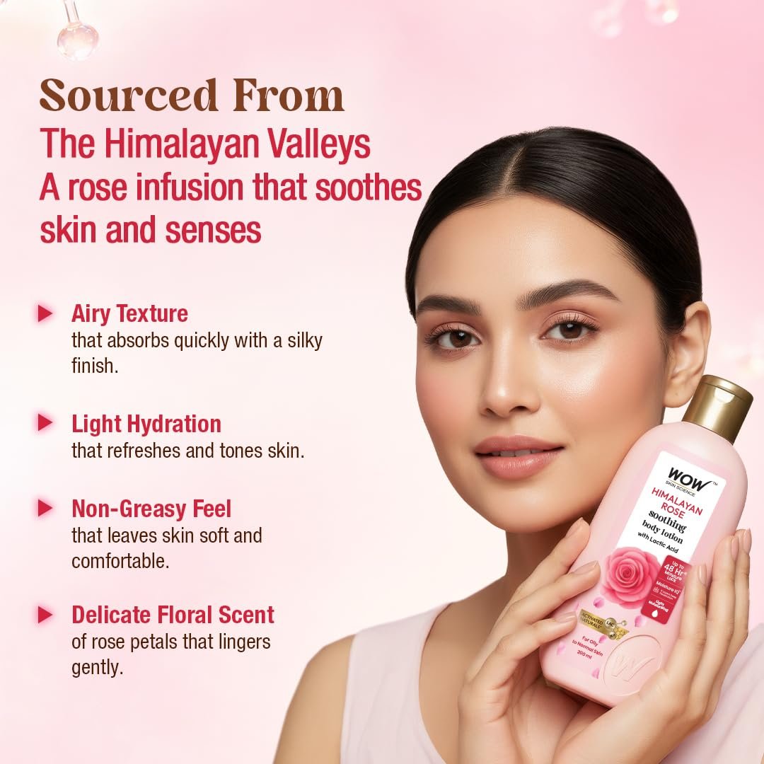 WOW Skin Science Himalayan Rose Body Lotion For Light Hydration - Normal To Oily Skin - with Rose Water, Beetroot Extract - 400mL thumbnail