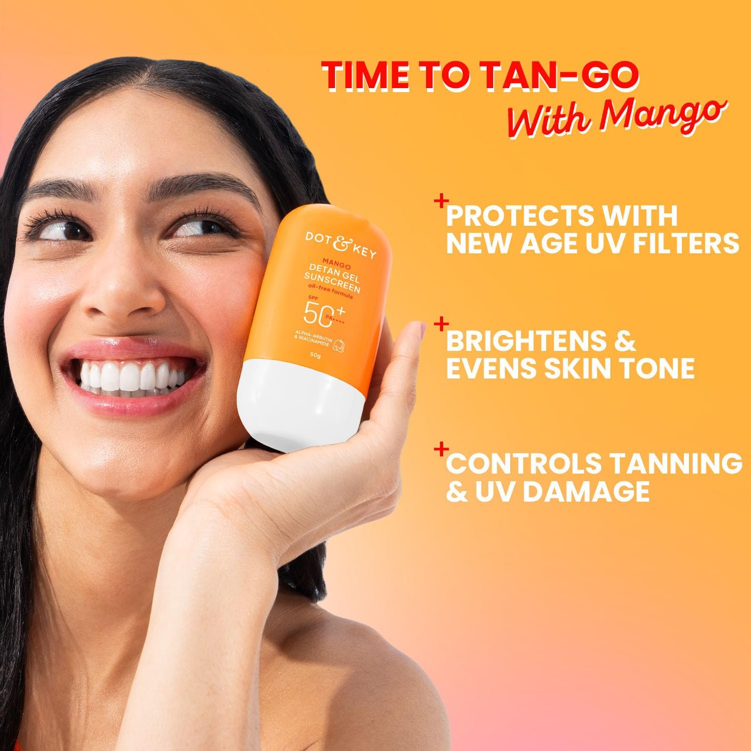 Dot & Key Mango Detan Gel Sunscreen In-Vivo Tested SPF 50+ PA++++, Oil-Free Formula, With Alpha-Arbutin & Niacinamide, Controls Tanning, 120 Minutes Water Resistant, Brightens | 50g thumbnail
