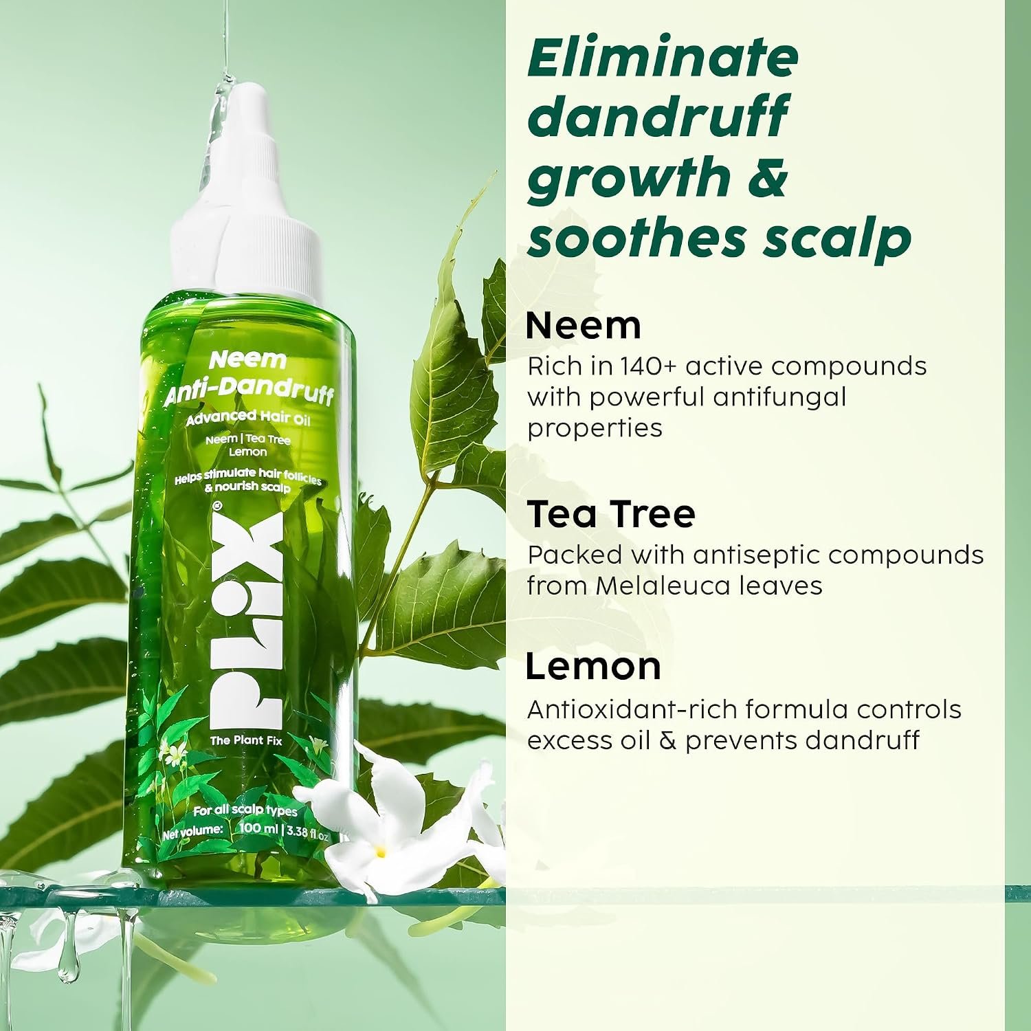 PLIX - THE PLANT FIX Neem Anti-Dandruff Advanced Hair Oil | Reduces Dandruff | Soothes Itchy Scalp | Calms Inflammation | Non-Greasy & Lightweight | Dermatogically Tested |100ml thumbnail