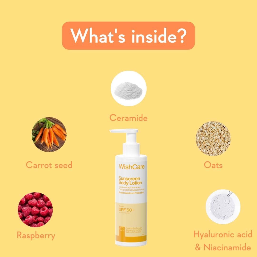 WishCare Sunscreen Body Lotion with SPF 50 PA++++ In- Vivo Tested | Body Sunscreen SPF50 With Broad Spectrum UVA & UVB Protection, No White Cast |   For Women & Men | 200ml thumbnail