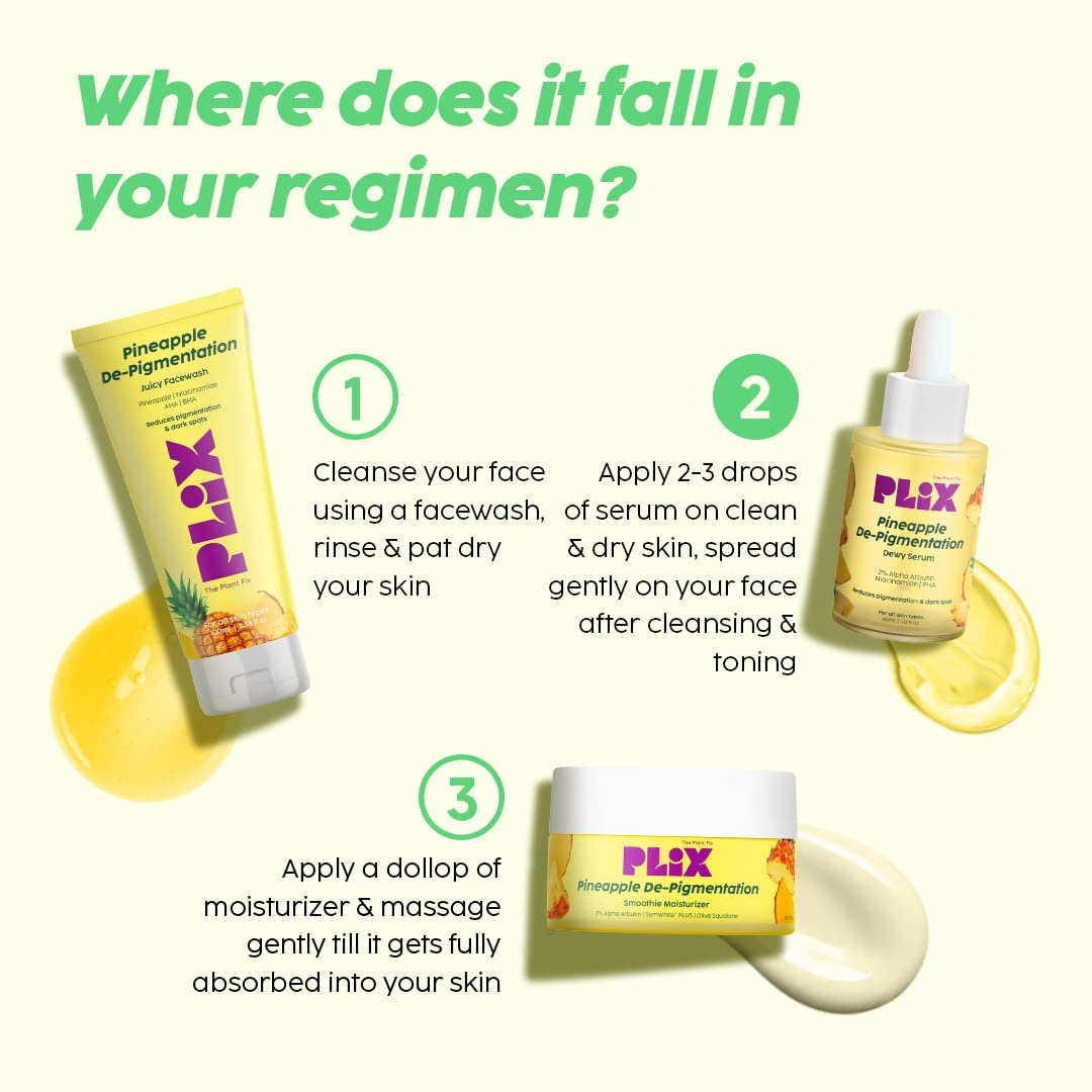 The Plant Fix Plix 2% Alpha Arbutin Pineapple De-Pigmentation Dewy Face Serum for Pigmentation & Dark Spots Removal for Unisex with 10% Niacinamide, 5% PHA for All Skin, 30ml thumbnail