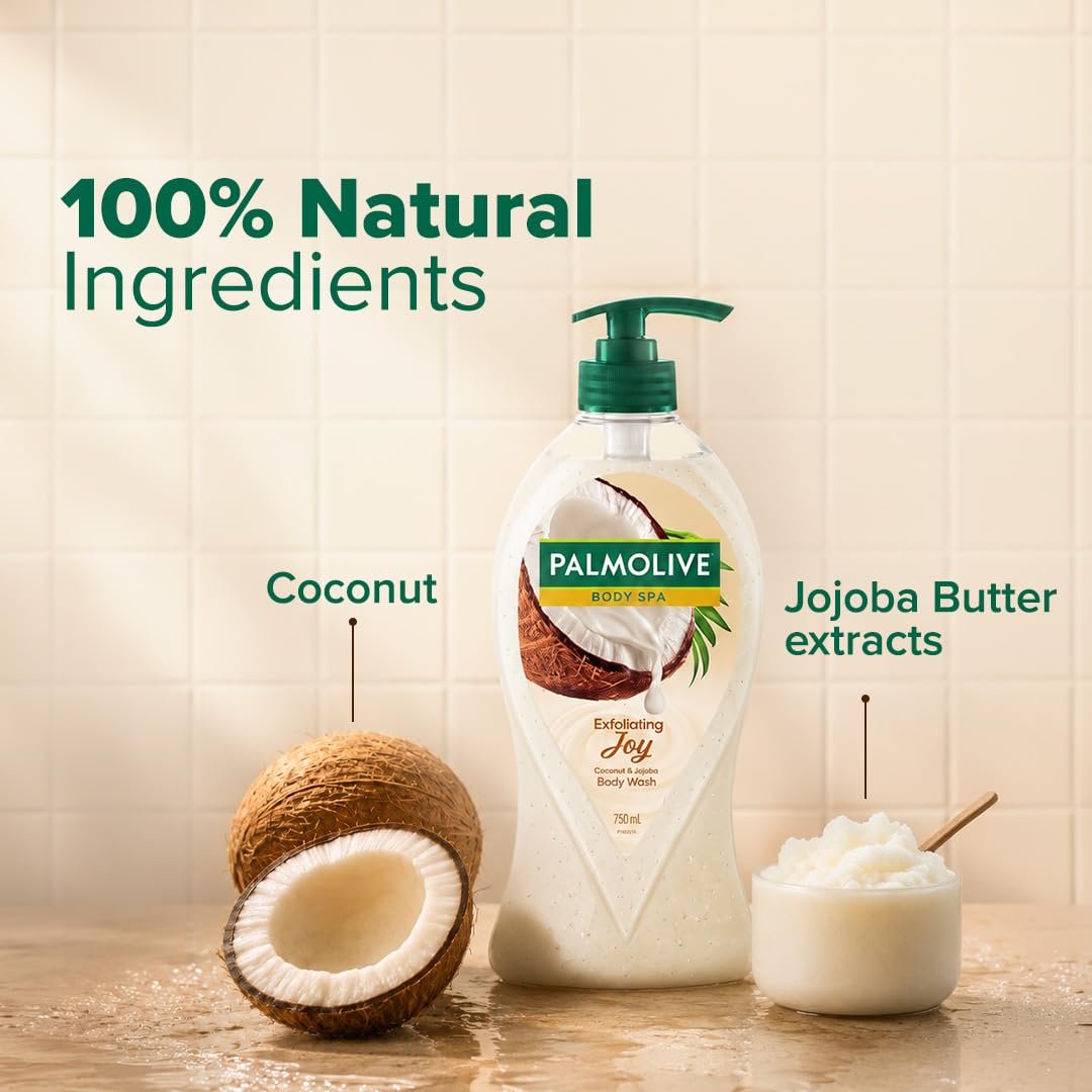 Palmolive Exfoliating Joy Bodywash for Women & Men, 750ml Crème Based Shower Gel Crushed Coconut & Jojoba Butter Extracts For Smooth Skin, PH Balanced Bodywash | thumbnail