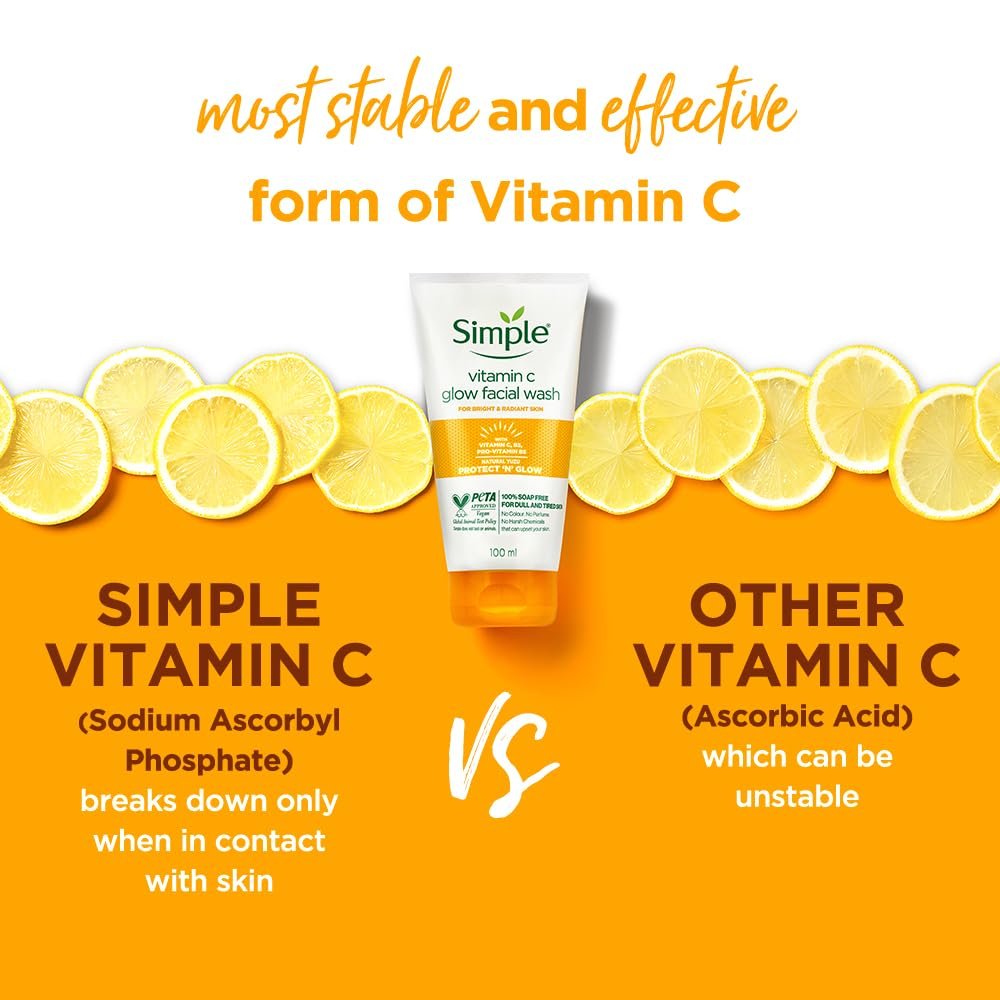 Simple Protect N Glow Vitamin C Glow Facial Wash 100ml | 100% Soap-Free Facewash | Bright & radiant skin| For dull & tired skin thumbnail