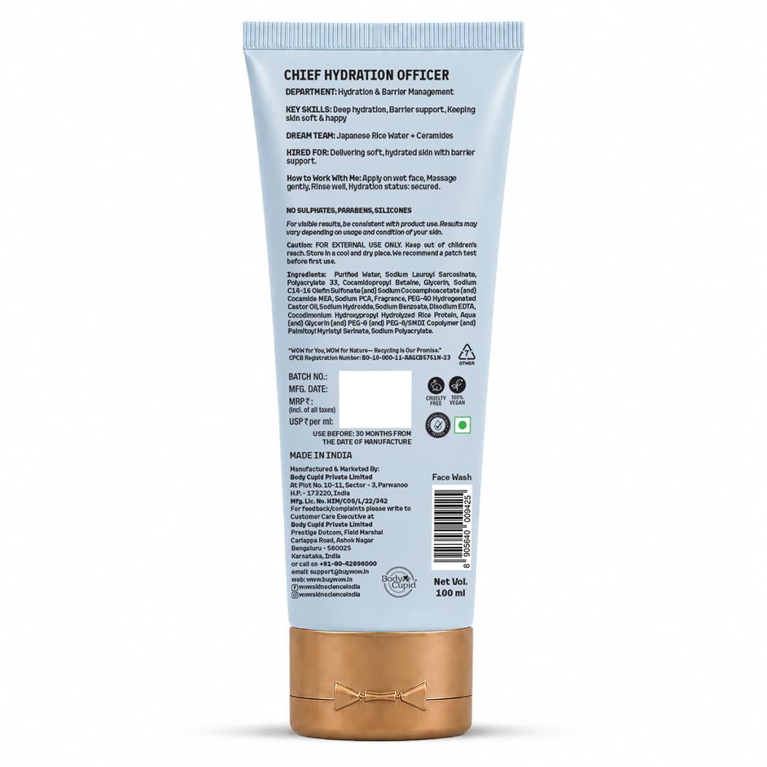 WOW Skin Science Rice Water & Ceramide Hydrating Face Wash | Brightens Skin | Tightens Pores | Locks in Moisture | Reduces Fine Lines | Improves Skin Elasticity | 100ml thumbnail