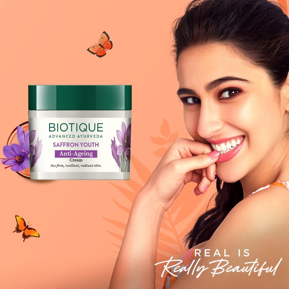 Biotique Bio Saffron Dew Youthful Moisturizer | Protects Skin Cells | Prevents Ageing and Retains Youthful Glow | 100% Botanical Extracts | Suitable for All Skin Types | 50g thumbnail