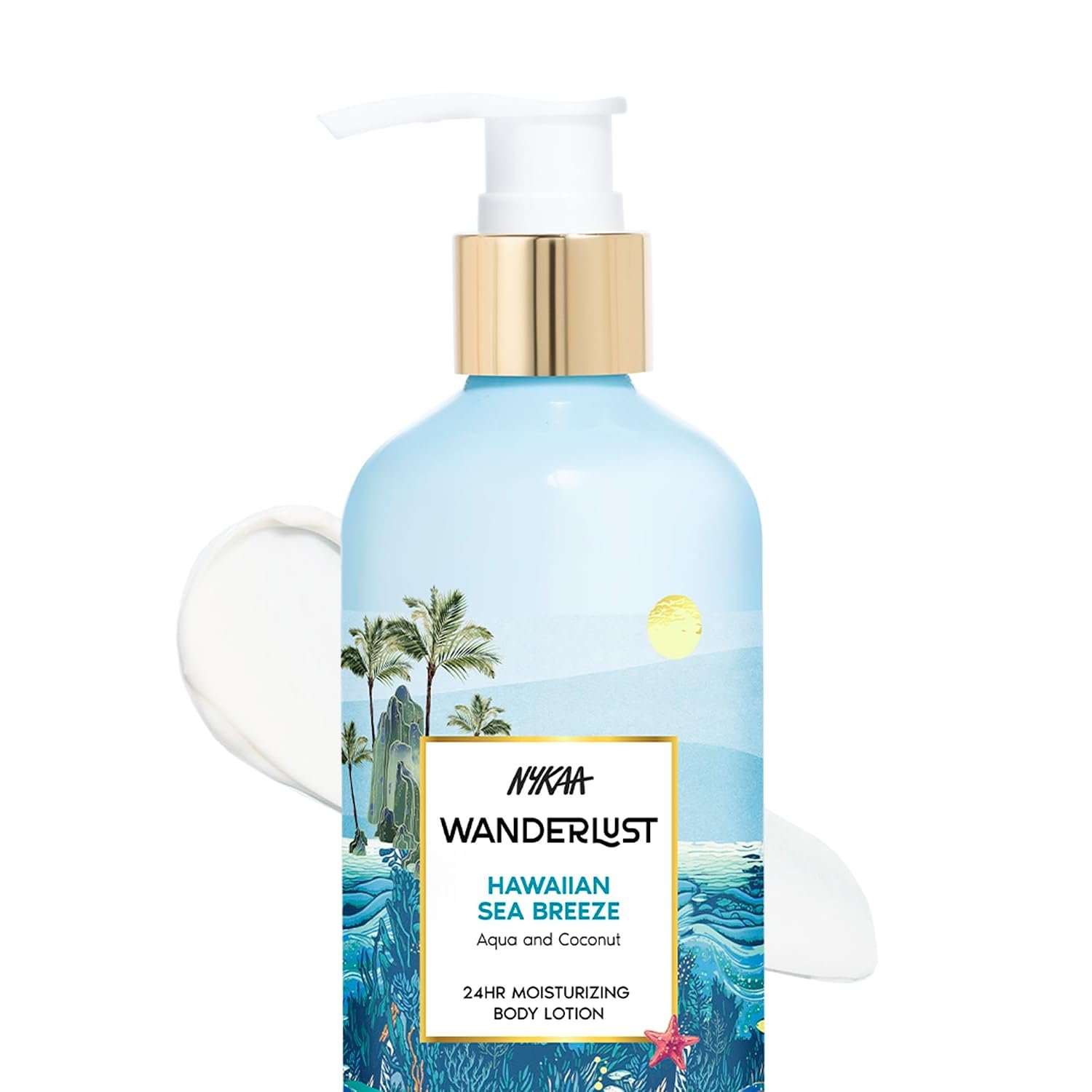 Nykaa Wanderlust Hawaiin Sea Breeze Moisturising Body Lotion, 300 ml | Fresh aqua and coconut Perfume | Lightweight, Long-Lasting Hydration | Vegan, Paraben-Free I Mango and Peony fragrance