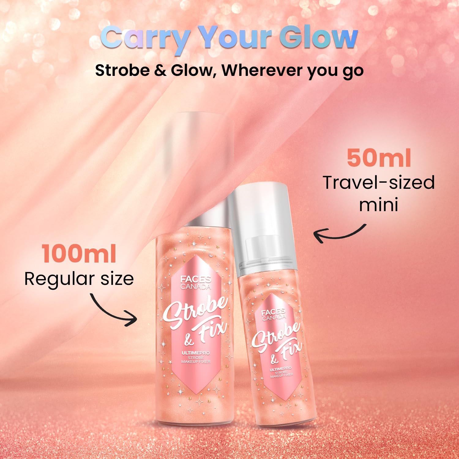 FACES CANADA Ultime Pro Strobe Makeup Fixer Mini - Rose Gold, 50 ml | Waterproof, Transferproof & Alcohol-Free thumbnail