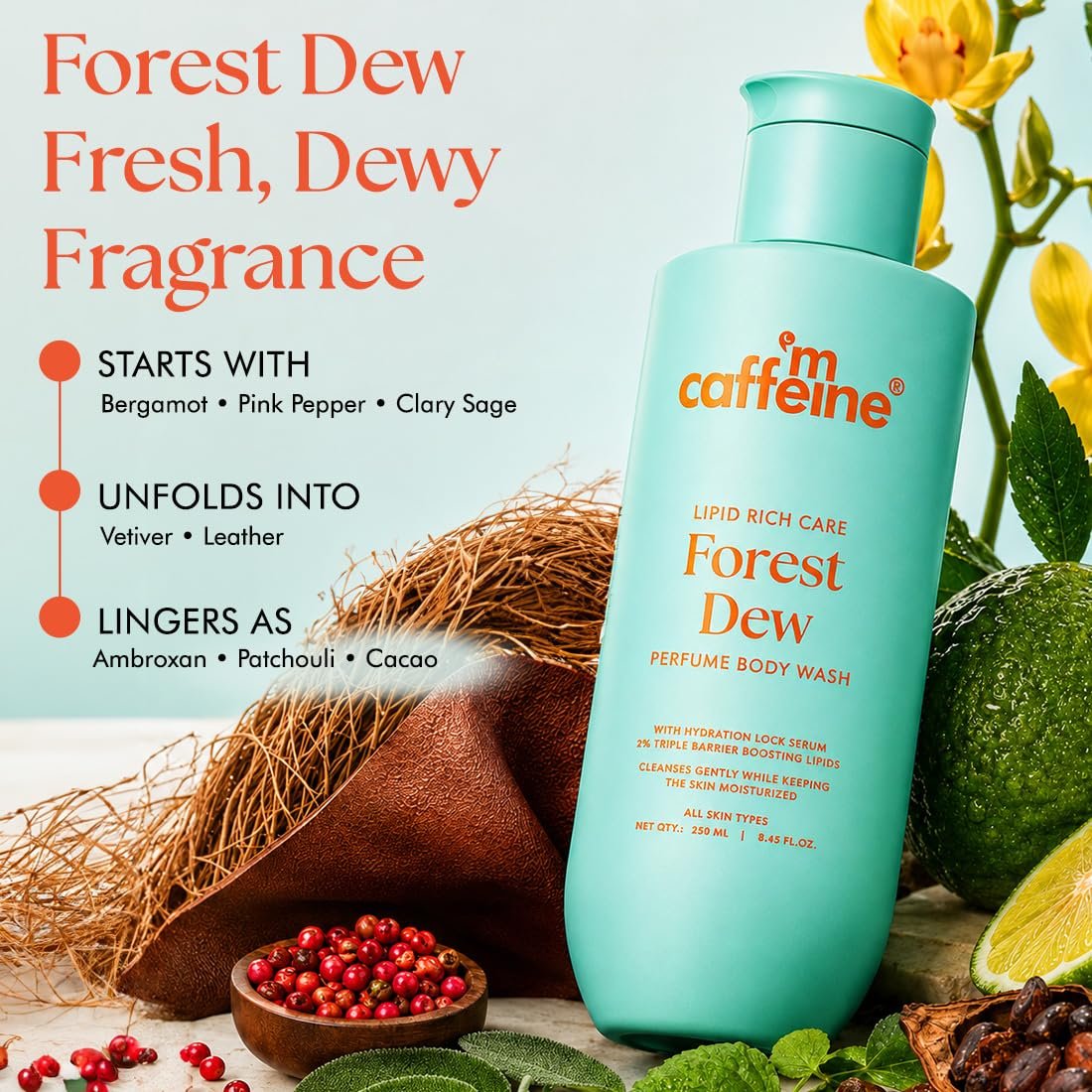 mCaffeine Deep Nourishing Milky Body Wash | Glycerin & Betaine for Soft & Smooth Skin | Forest Dew Fresh-Green Fragrance | For All Skin Types | thumbnail