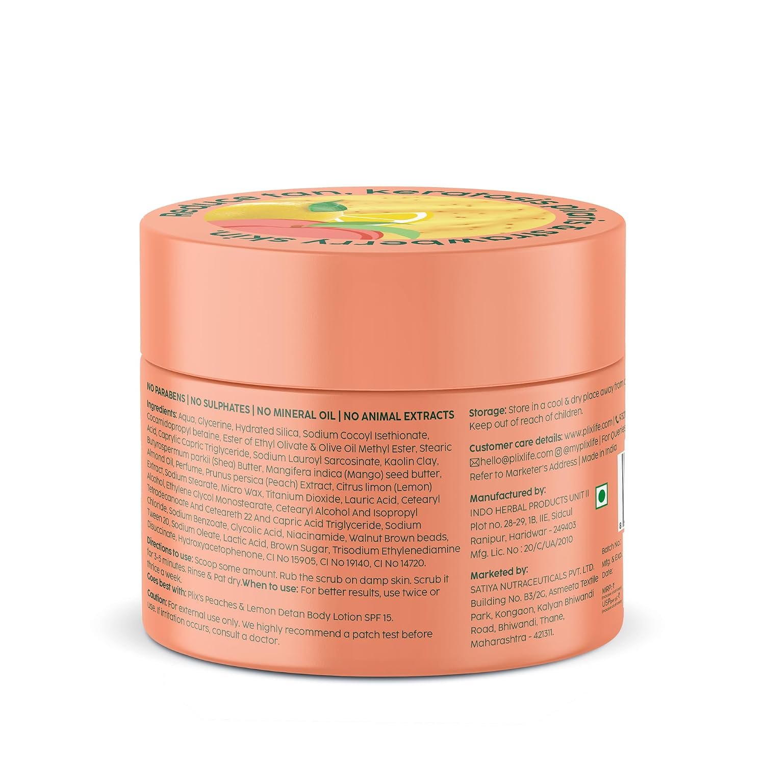 PLIX - THE PLANT FIX Peaches & Lemon Detan Bump Eraser Scrub (200g) | Exfoliating Scrub | Removes Tan & Restores Skin’s Moisture, Reduces Dark Spots, Uneven Skin Tone, & Reveals Softer Smoot thumbnail