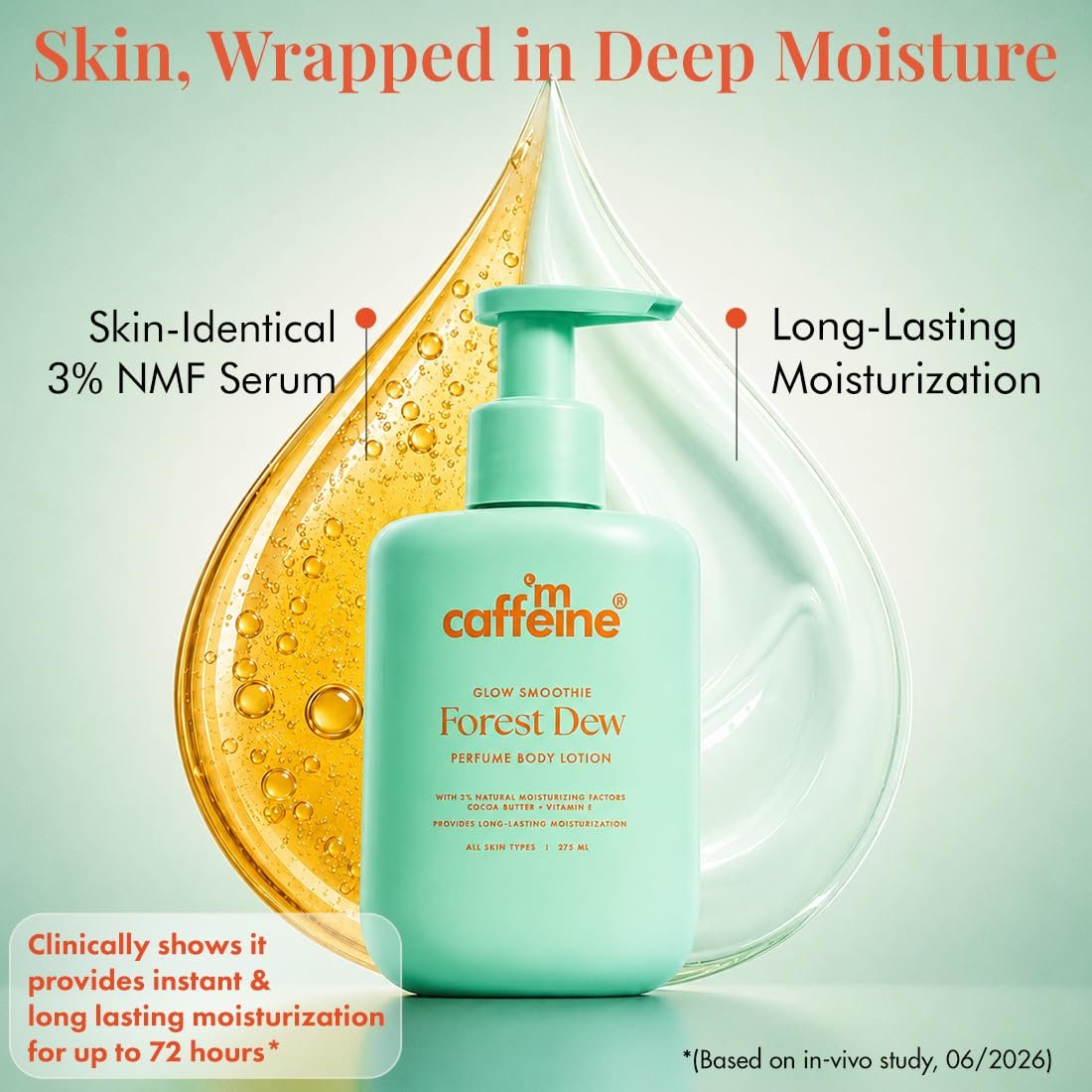 mCaffeine 3% NMF Serum Moisturizing Perfume Body Lotion| Forest Dew | 72 Hr Long Lasting Moisturization for Dry Skin| thumbnail